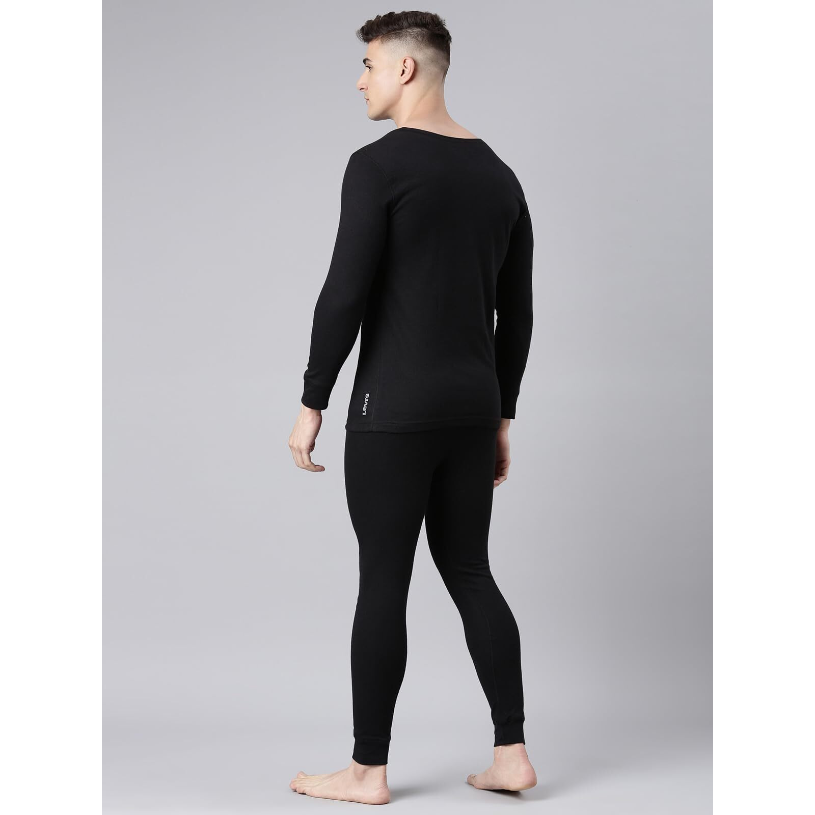 Levis Round Neck Full Sleeve Thermal Top and Bottom Set for Mens (Black)