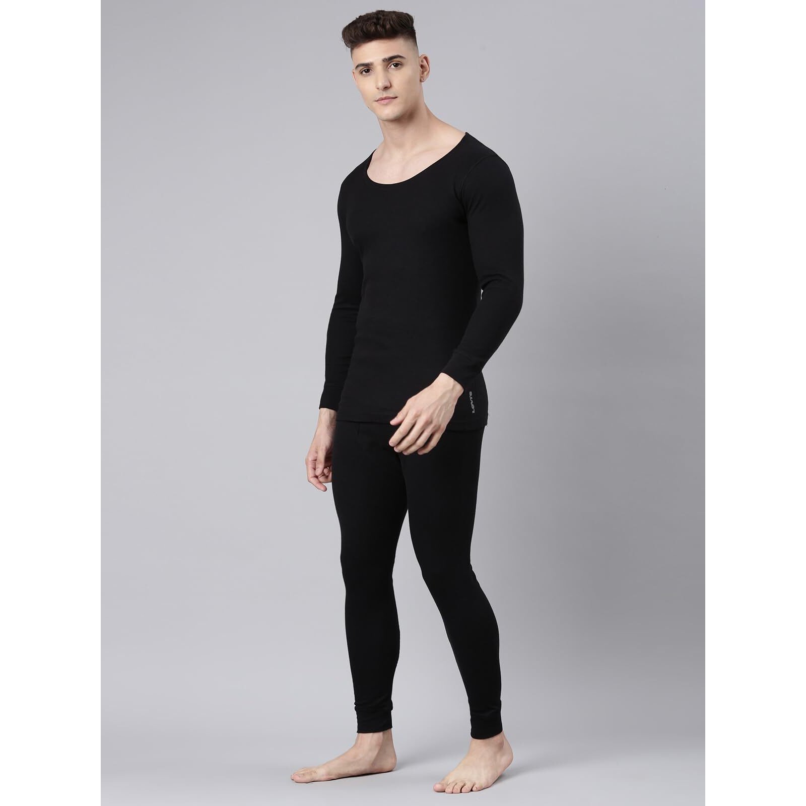 Levis Round Neck Full Sleeve Thermal Top and Bottom Set for Mens (Black)