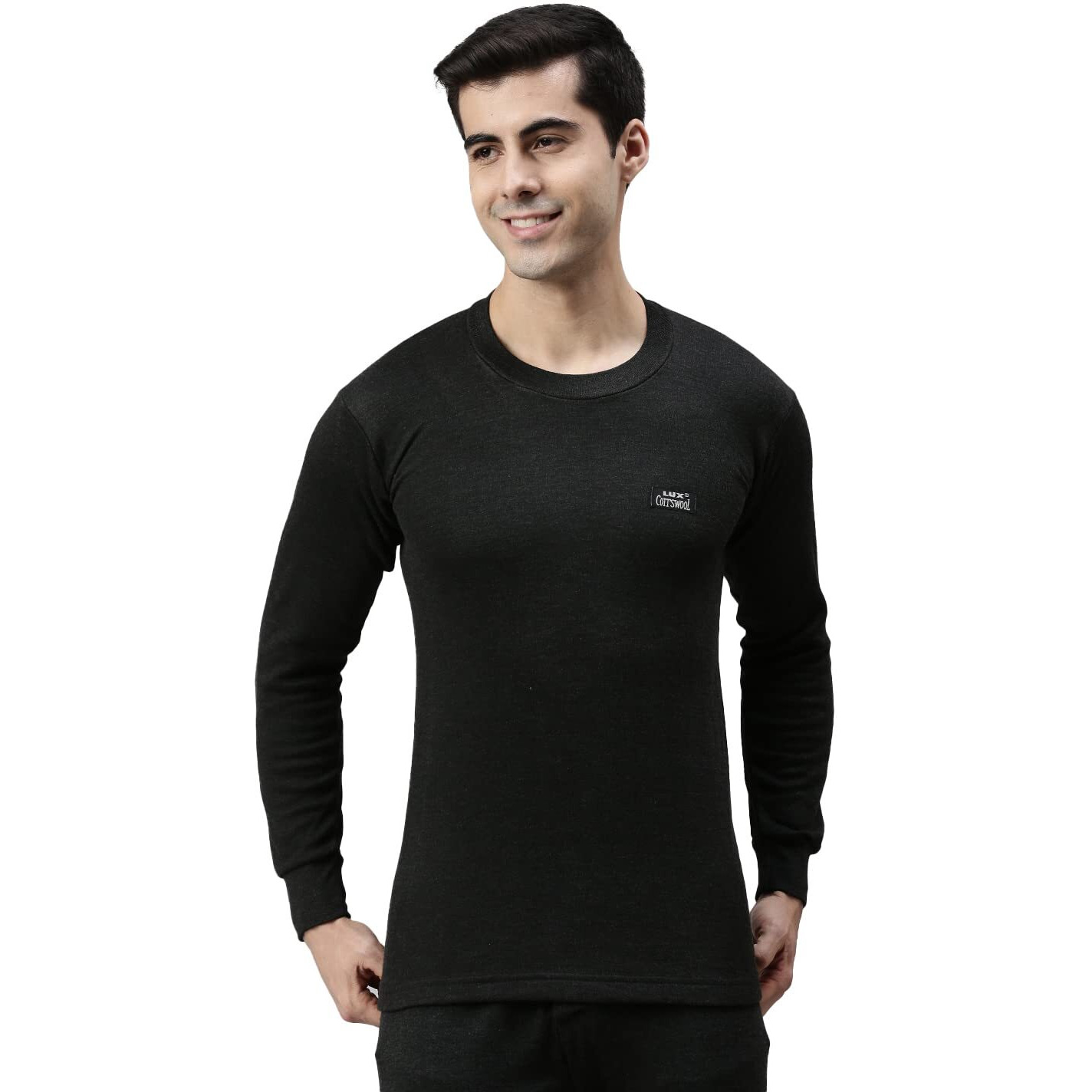Lux Cottswool Mens Black2 Round Neck Full Sleeves Premium Thermal Top (Size  85cm)