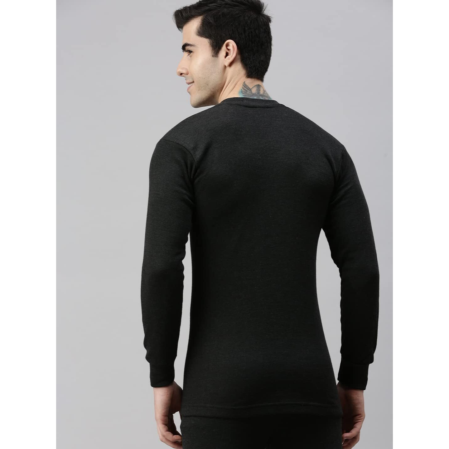 Lux Cottswool Mens Black2 Round Neck Full Sleeves Premium Thermal Top (Size  85cm)