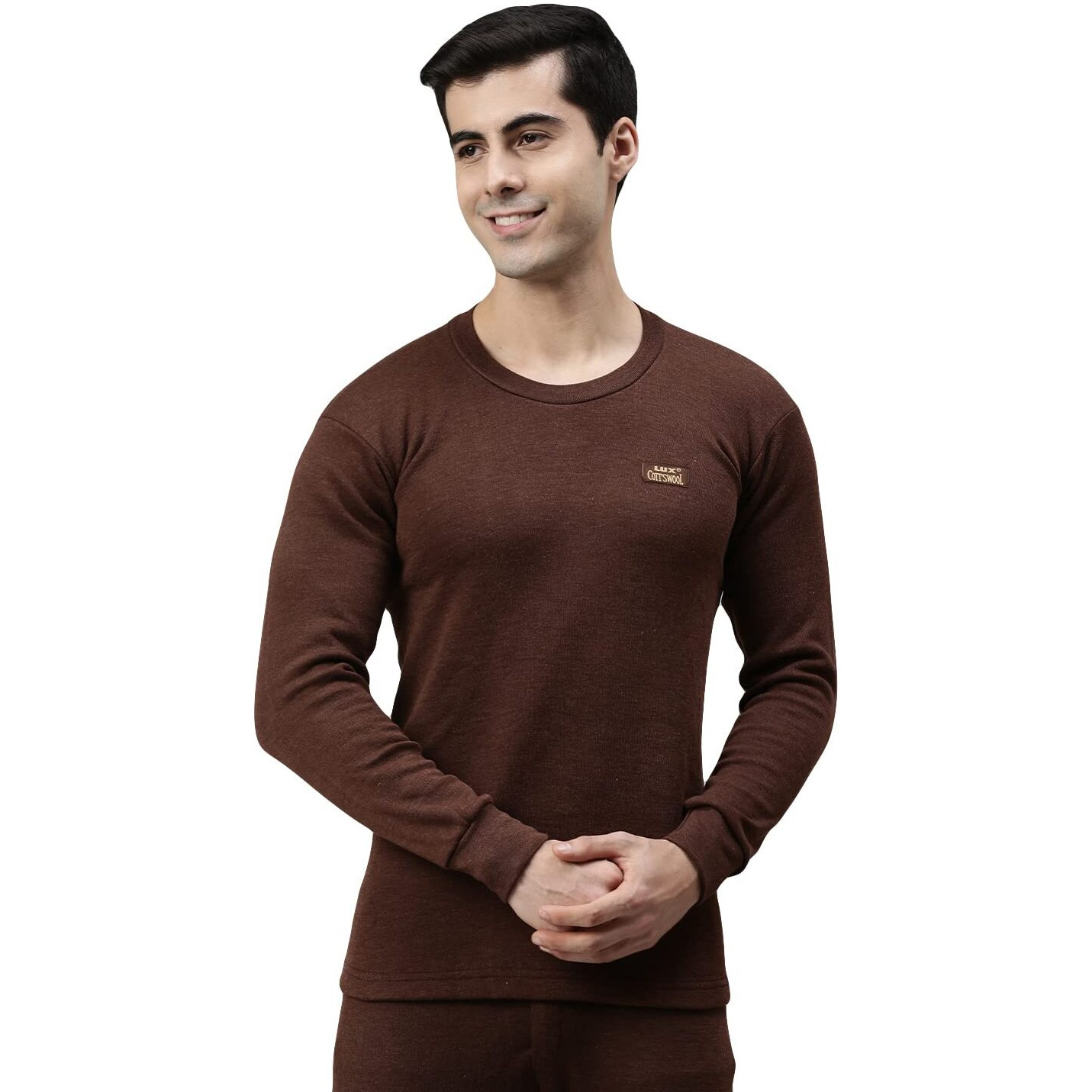 Lux Cottswool Mens Brown2 Round Neck Full Sleeves Premium Thermal Top (Size  95cm)