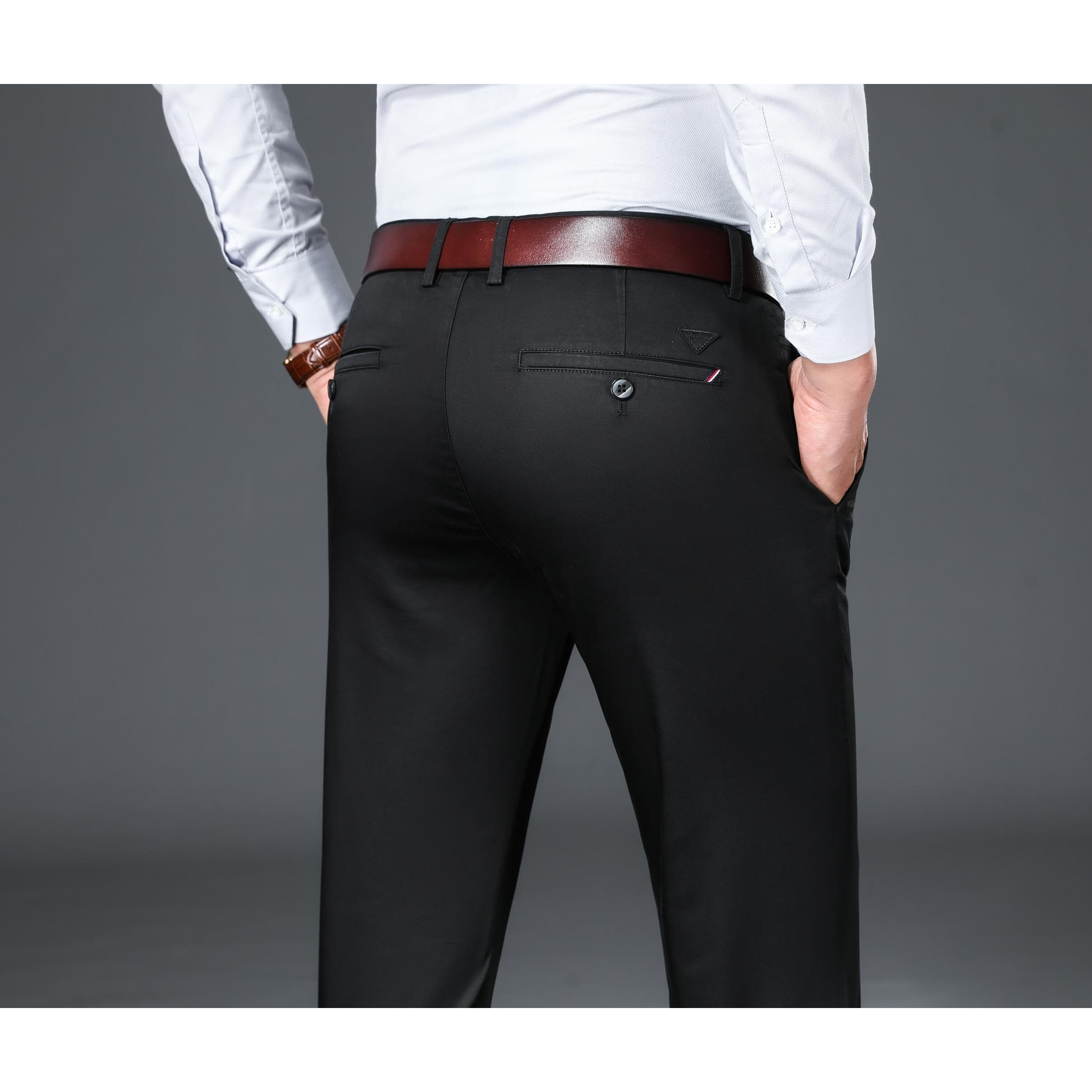 AVANOVA Mens Solid Black Trousers Light Business Style Slightly Stretch Straight Leg Pants for Outdoor Casual Daily Trouser II Mens Regular Casual Pants Trouser (Trouser 126 Black-34)