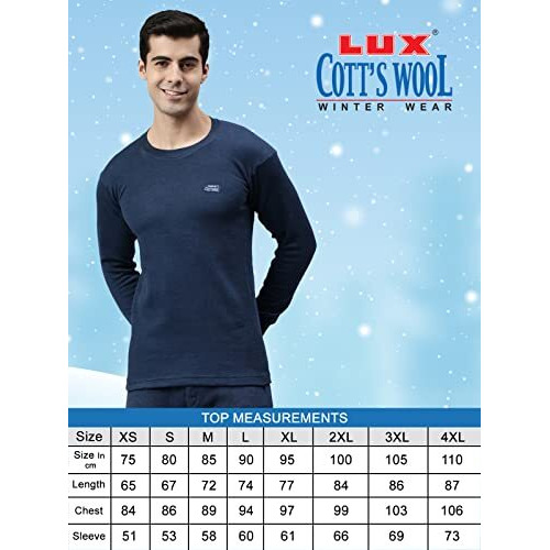 Lux Cottswool Mens Blue1 Round Neck Full Sleeves Premium Thermal Top (Size  100cm)