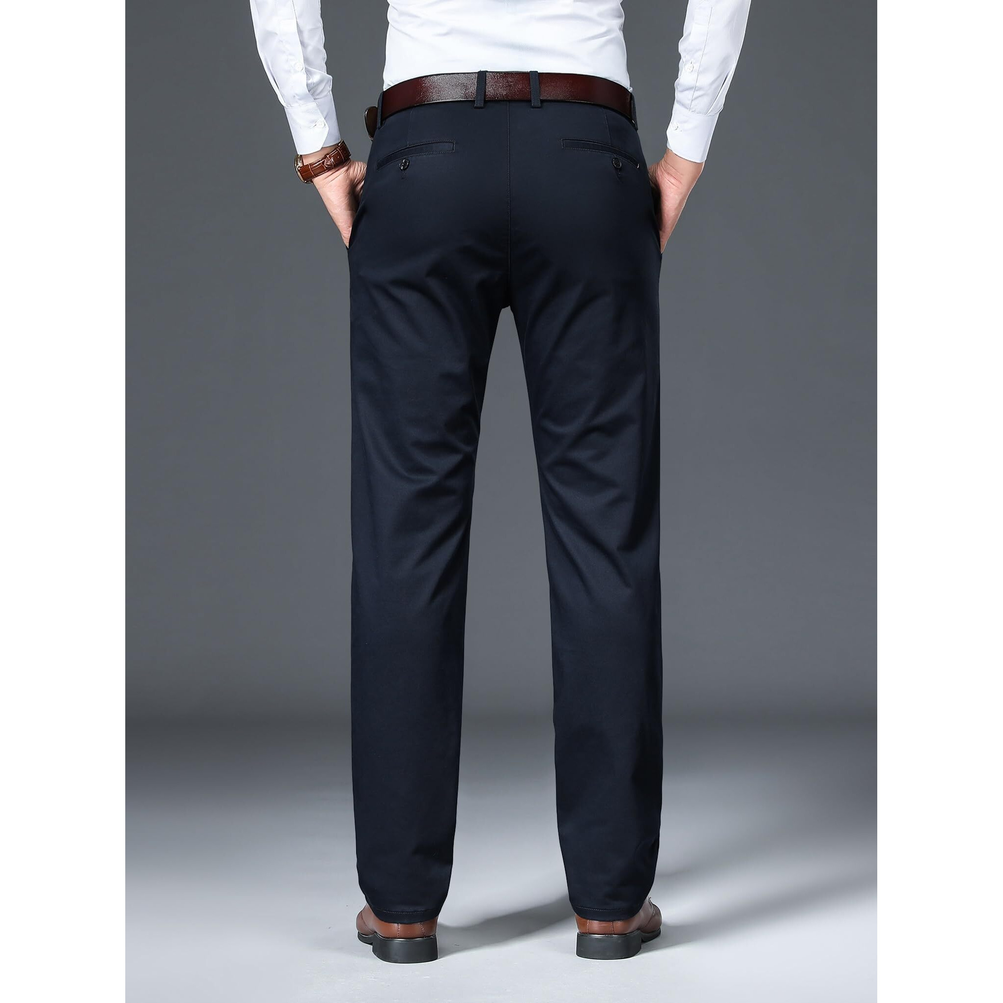 AVANOVA Mens Solid Navy Blue Trousers Light Business Style Slightly Stretch Straight Leg Pants for Outdoor Casual Daily Trouser II Mens Regular Casual Pants Trouser (Trouser 126 N Blue-32)