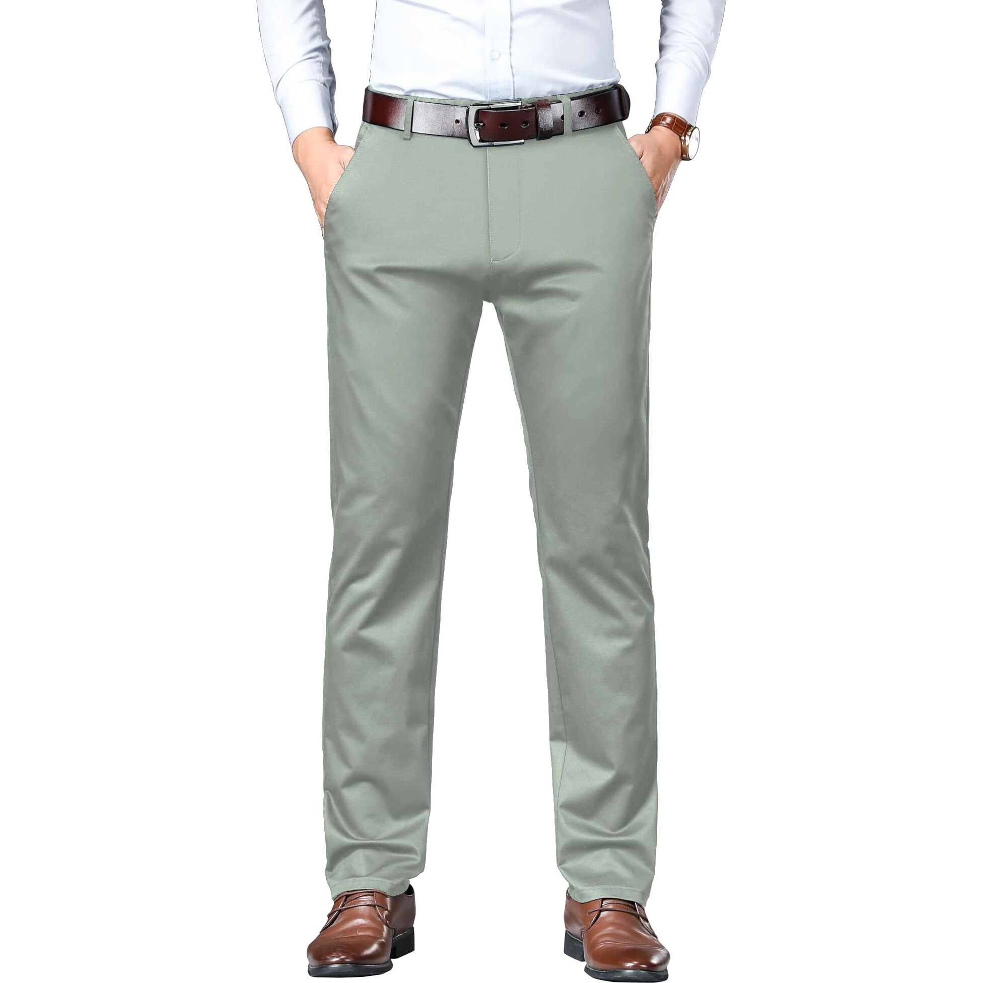 AVANOVA Mens Solid Light Pista Trousers Light Business Style Slightly Stretch Straight Leg Pants for Outdoor Casual Daily Trouser II Mens Regular Casual Pants Trouser (Trouser 126 Light Pista-36)