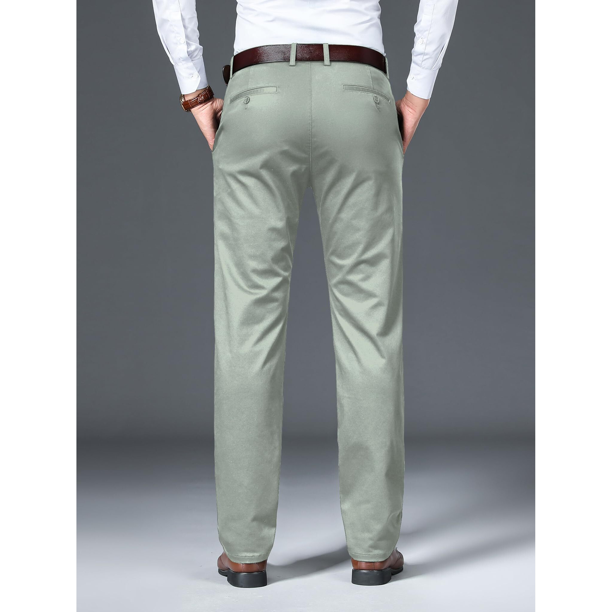 AVANOVA Mens Solid Light Pista Trousers Light Business Style Slightly Stretch Straight Leg Pants for Outdoor Casual Daily Trouser II Mens Regular Casual Pants Trouser (Trouser 126 Light Pista-36)