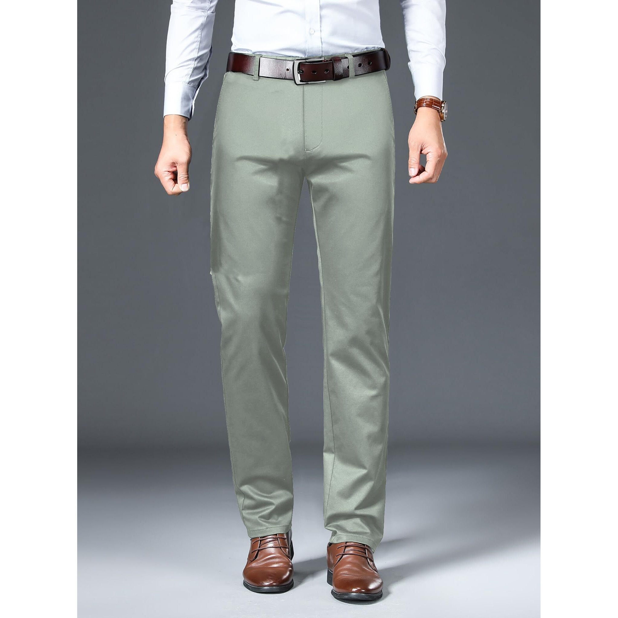 AVANOVA Mens Solid Light Pista Trousers Light Business Style Slightly Stretch Straight Leg Pants for Outdoor Casual Daily Trouser II Mens Regular Casual Pants Trouser (Trouser 126 Light Pista-36)