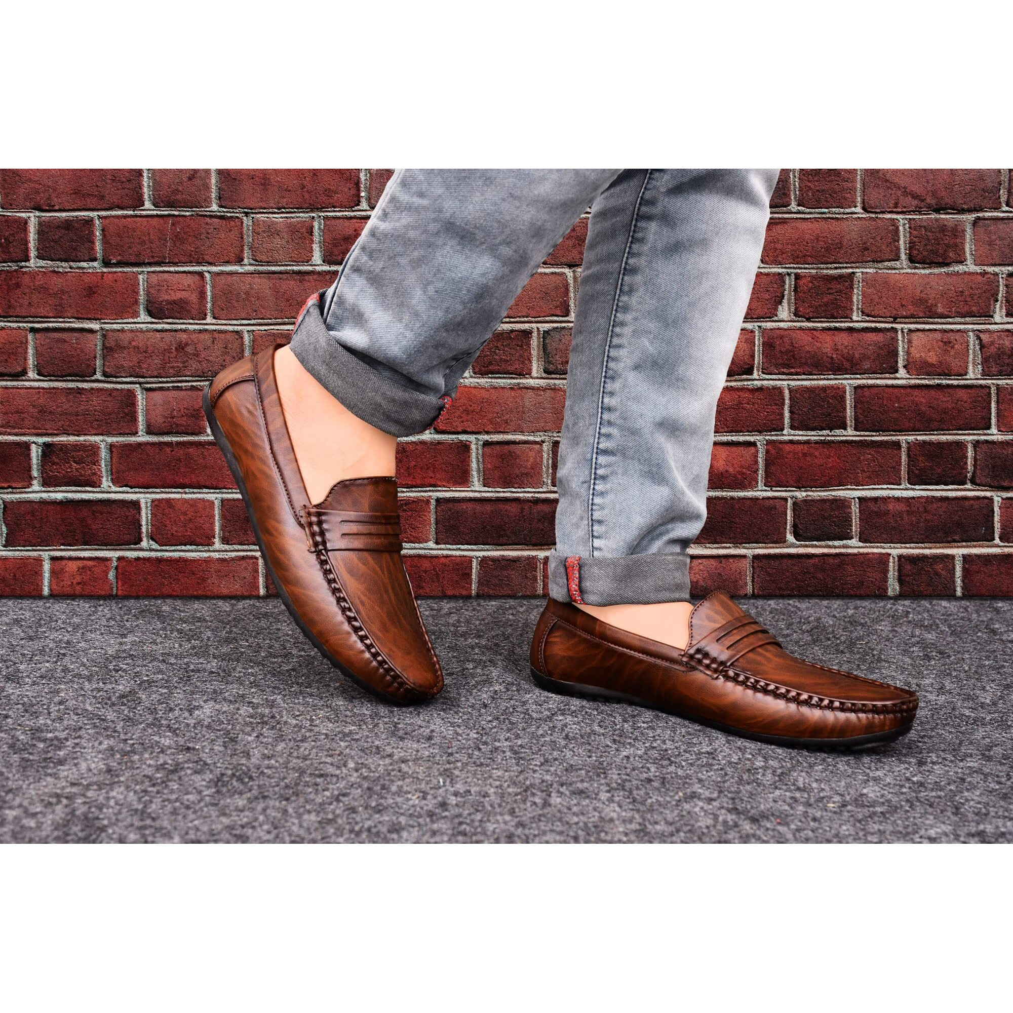 Karaddi Loafer for Mens Shoes Tan Brown Black Shoe for Men Casual, Material - Vegan Leather, Size - 9 UK