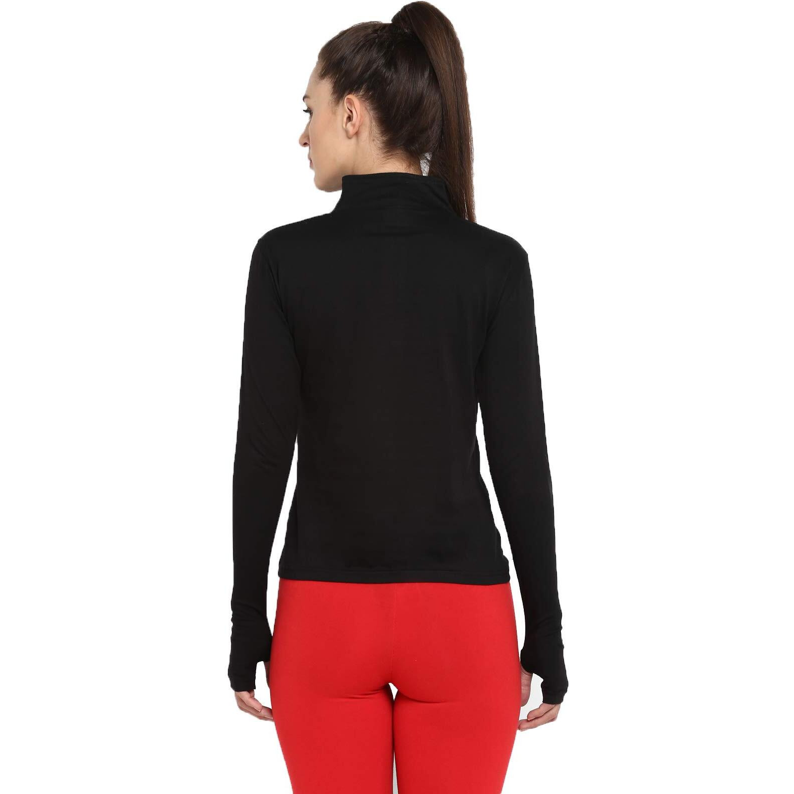 Appulse Womens Long Sleeve Thumbopen 1/4 Zip Hi Neck Tshirt