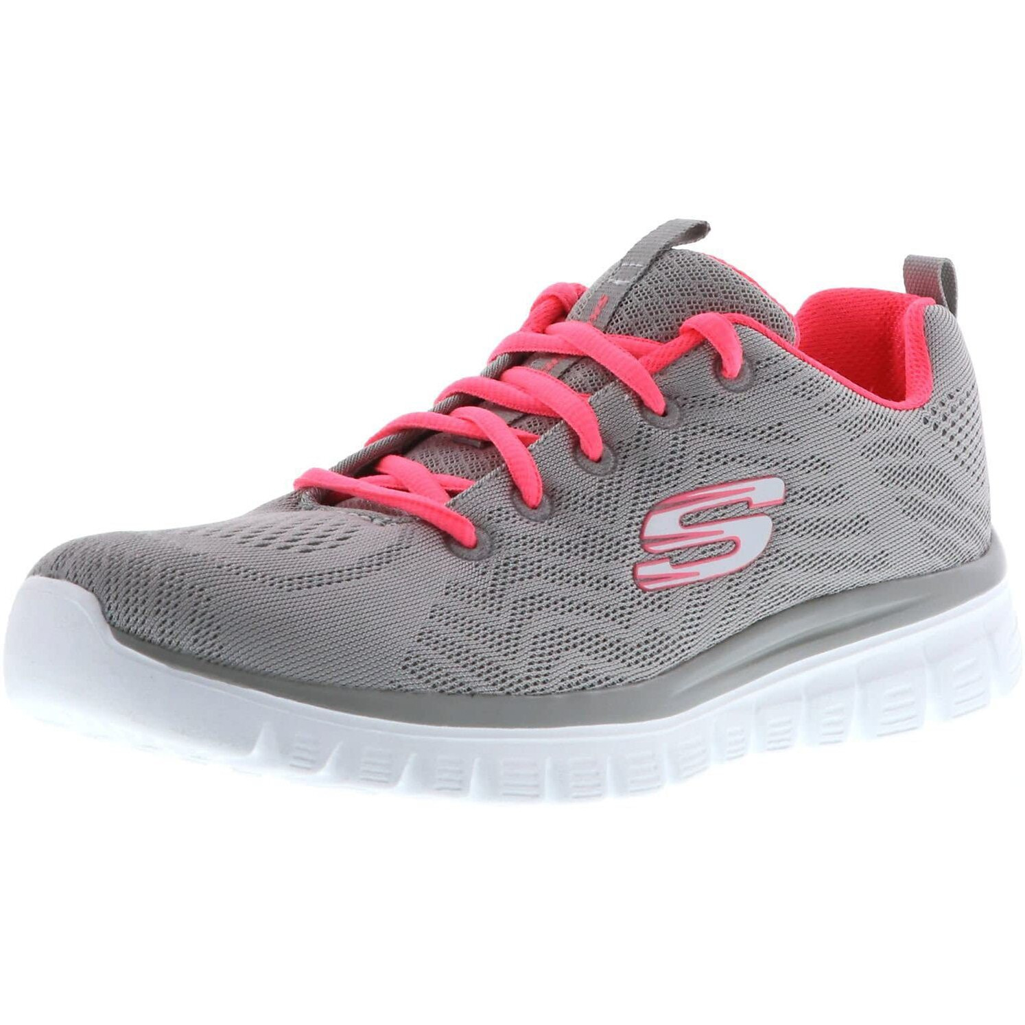 Skechers Women Graceful-Get Connected Gray/Coral Sneakers-5 UK/India (38 EU) (8 US) (12615-GYCL)