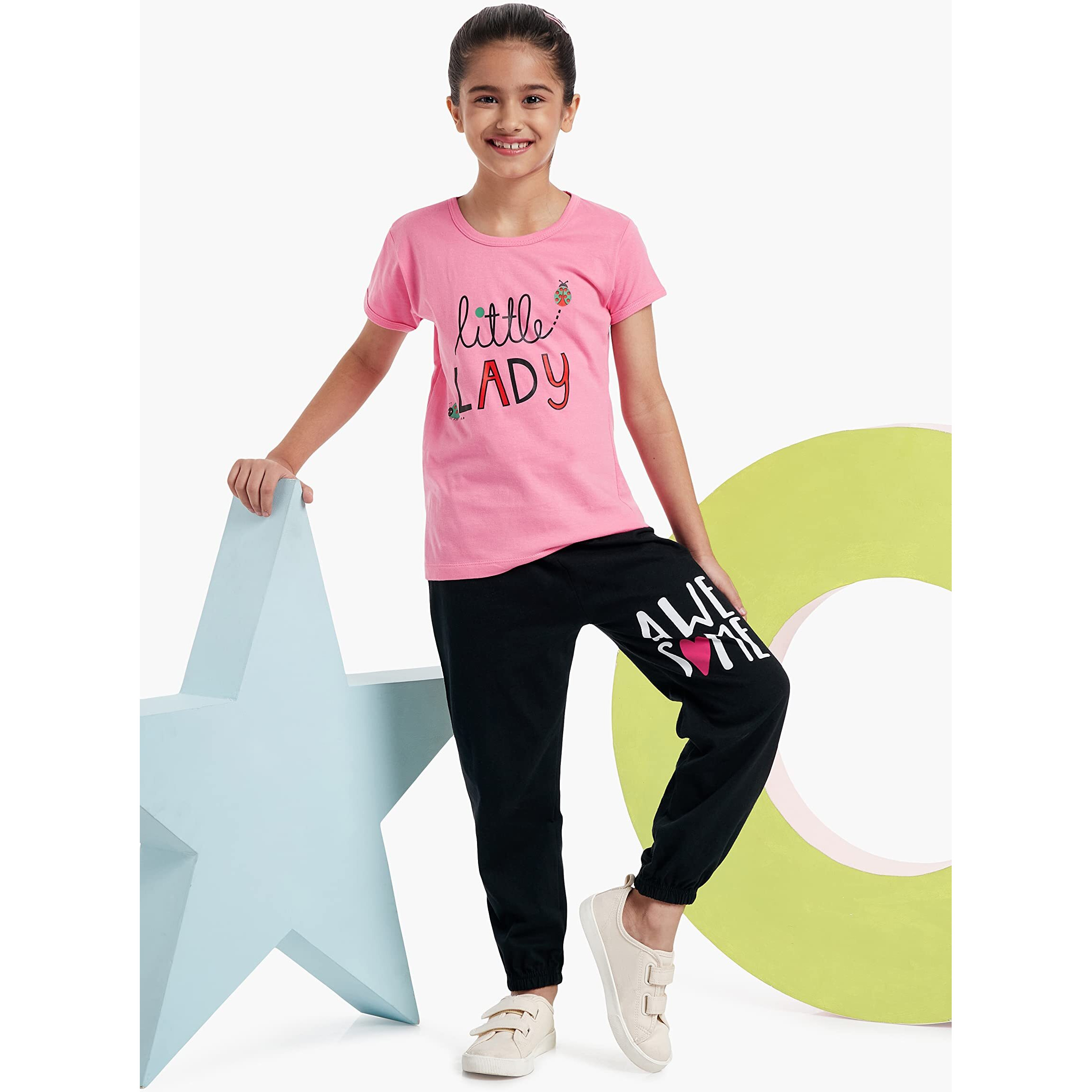 T2F Girls Solid Regular Fit T-Shirt Pack of 5(GLS-TSRT-01_Multi 1_5 Years-6 Years)
