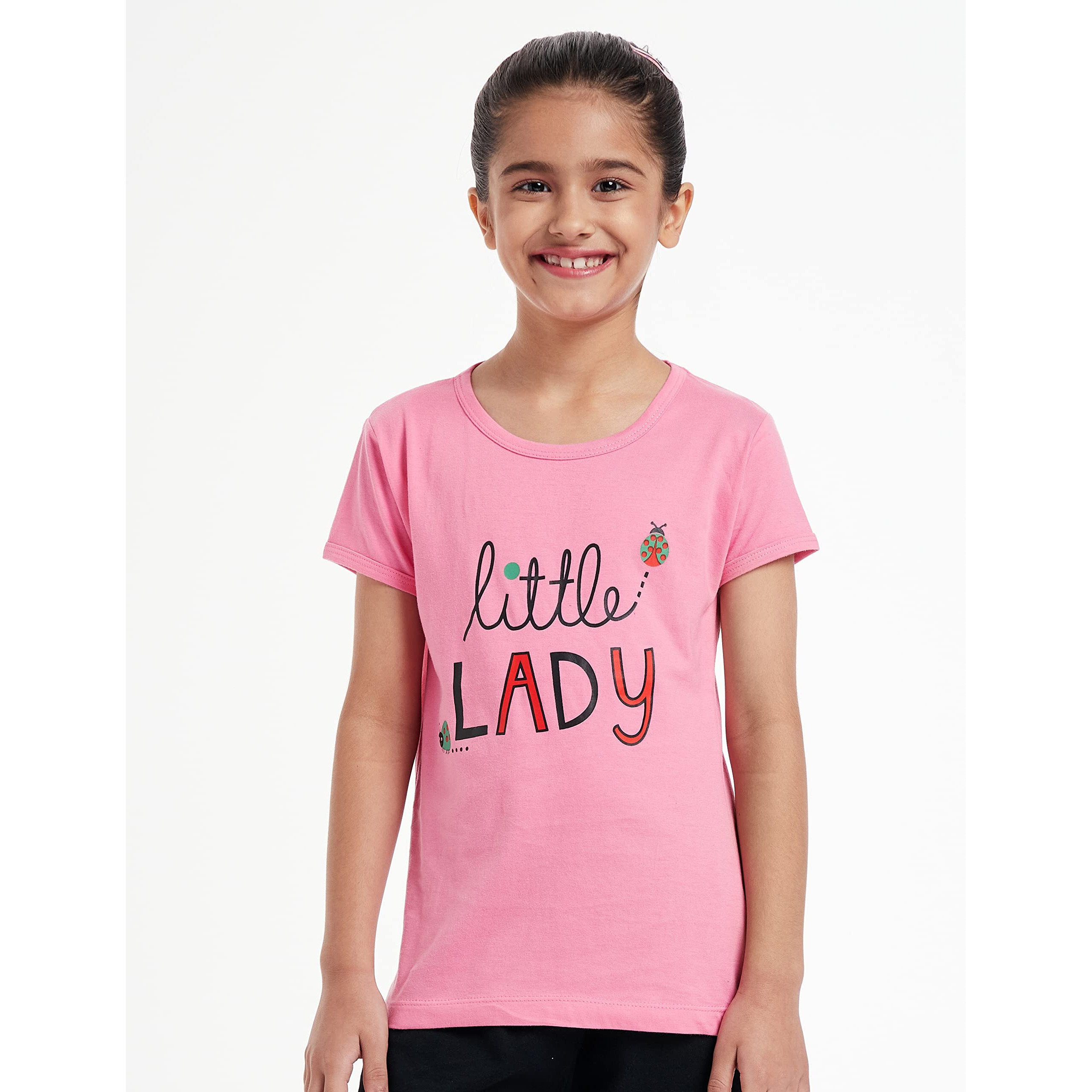 T2F Girls Solid Regular Fit T-Shirt Pack of 5(GLS-TSRT-01_Multi 1_5 Years-6 Years)