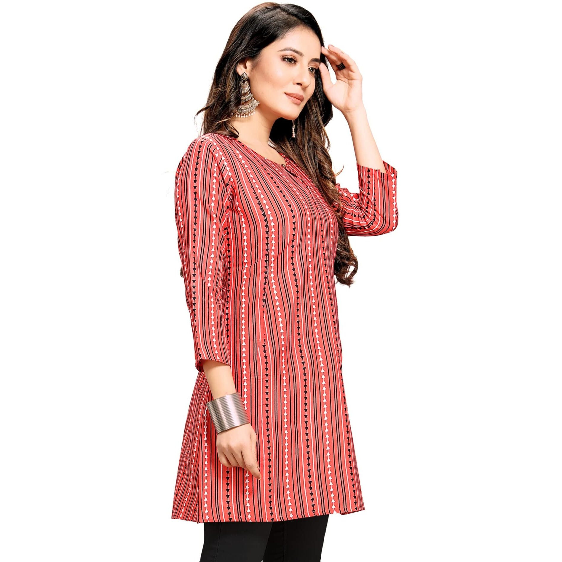 Shiv Textiles Rayon Fabric Printed Round Neck Short Kurtis for Women Top Dresses Kurti for Ladies & Girls Kurtis (GAJARI_L)