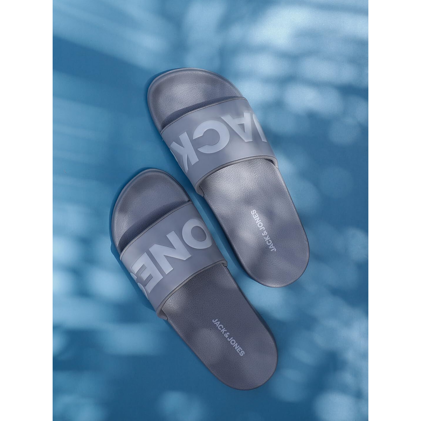 JACK&JONES Grey Logo Print Sliders