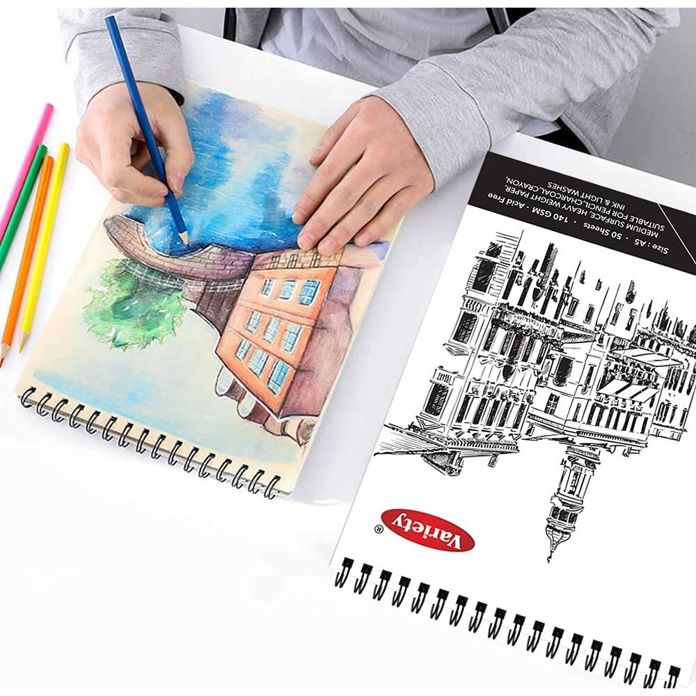 VARIETY CANVAS 50 Sheet A5 Sketchbook Set | Top Spiral-Bound Sketchpad for Artists | Sketching and Drawing Acid Free Paper, for Doodling | Artist Oxfort Sketch Book (Mix)