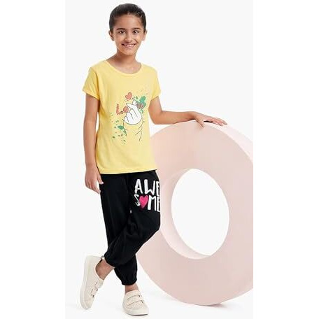 T2F Girls Solid Regular Fit T-Shirt Pack of 5(GLS-TSRT-01_Multicolor 3_5 Years-6 Years)