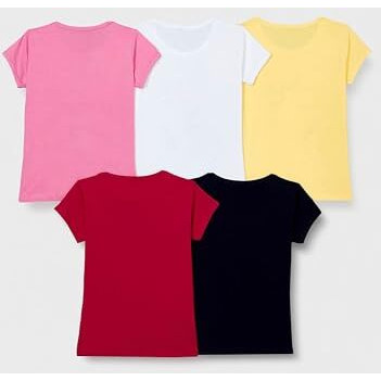 T2F Girls Solid Regular Fit T-Shirt Pack of 5(GLS-TSRT-01_Multicolor 3_5 Years-6 Years)