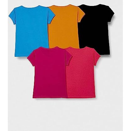 T2F Girl's Solid Regular Fit T-Shirt (GLS-TSRT-01_Multicolor 2 13-14 Years)