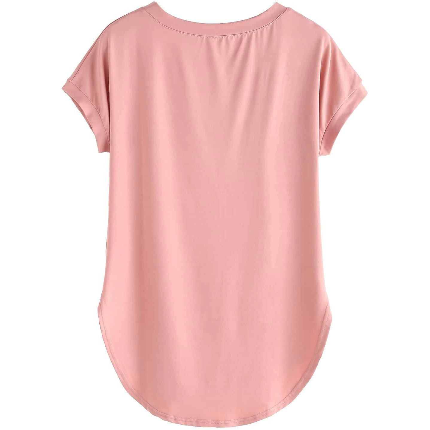 Fabricorn Women's Plain Round Neck Up Down Loose Fit Tshirt (Dusty Rose XXX-Large)