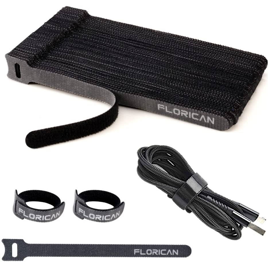 FLORICAN Cable Organiser, Cord Management System for PC, TV, Home Theater, Speaker & Cables, Reusable Cable Organizer for Desk, WFH Accessories, Reusable Cable Ties Strap (10 Pcs)