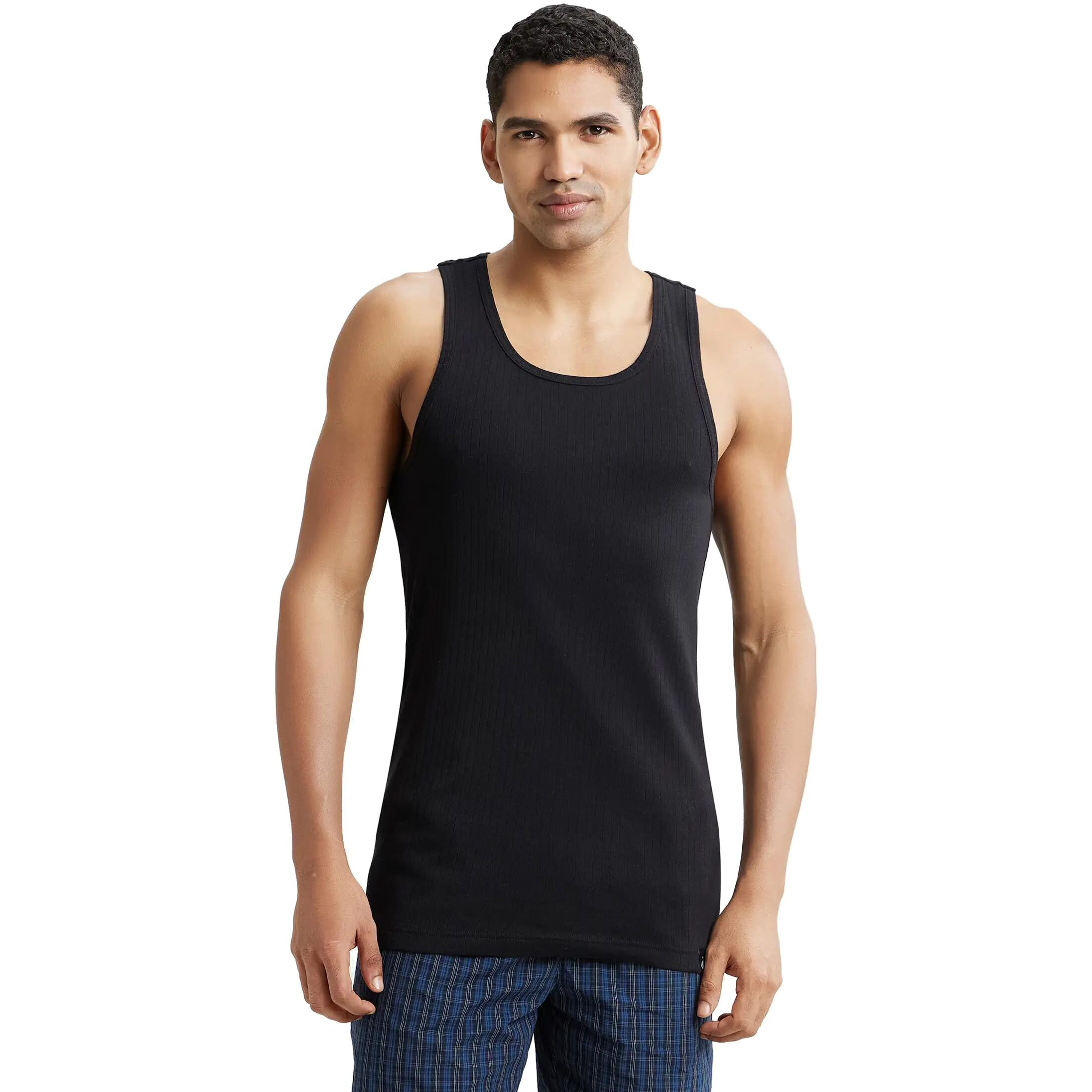 Jockey Men's Cotton Vest (9922-0105-BLACK Black L)