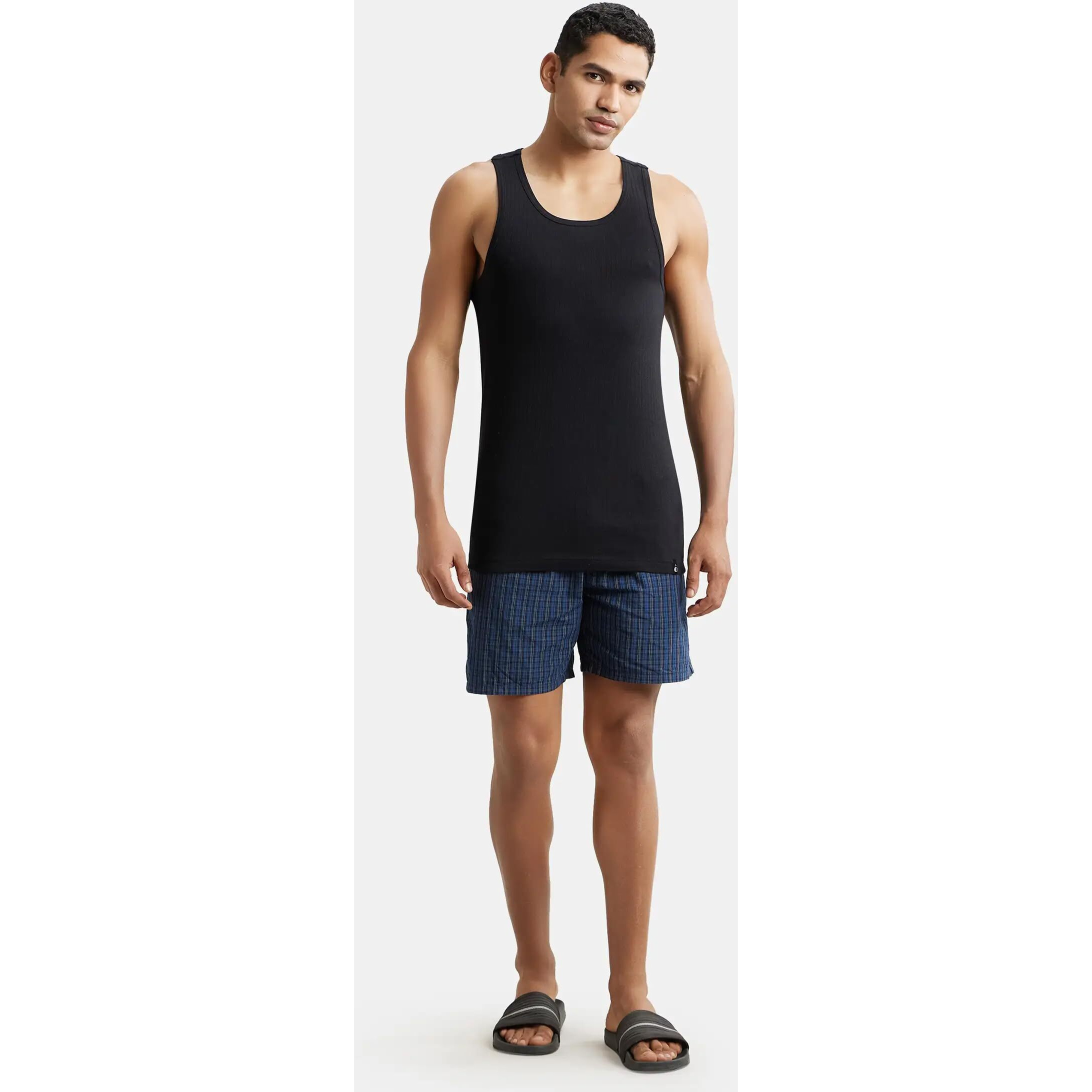 Jockey Men's Cotton Vest (9922-0105-BLACK Black L)