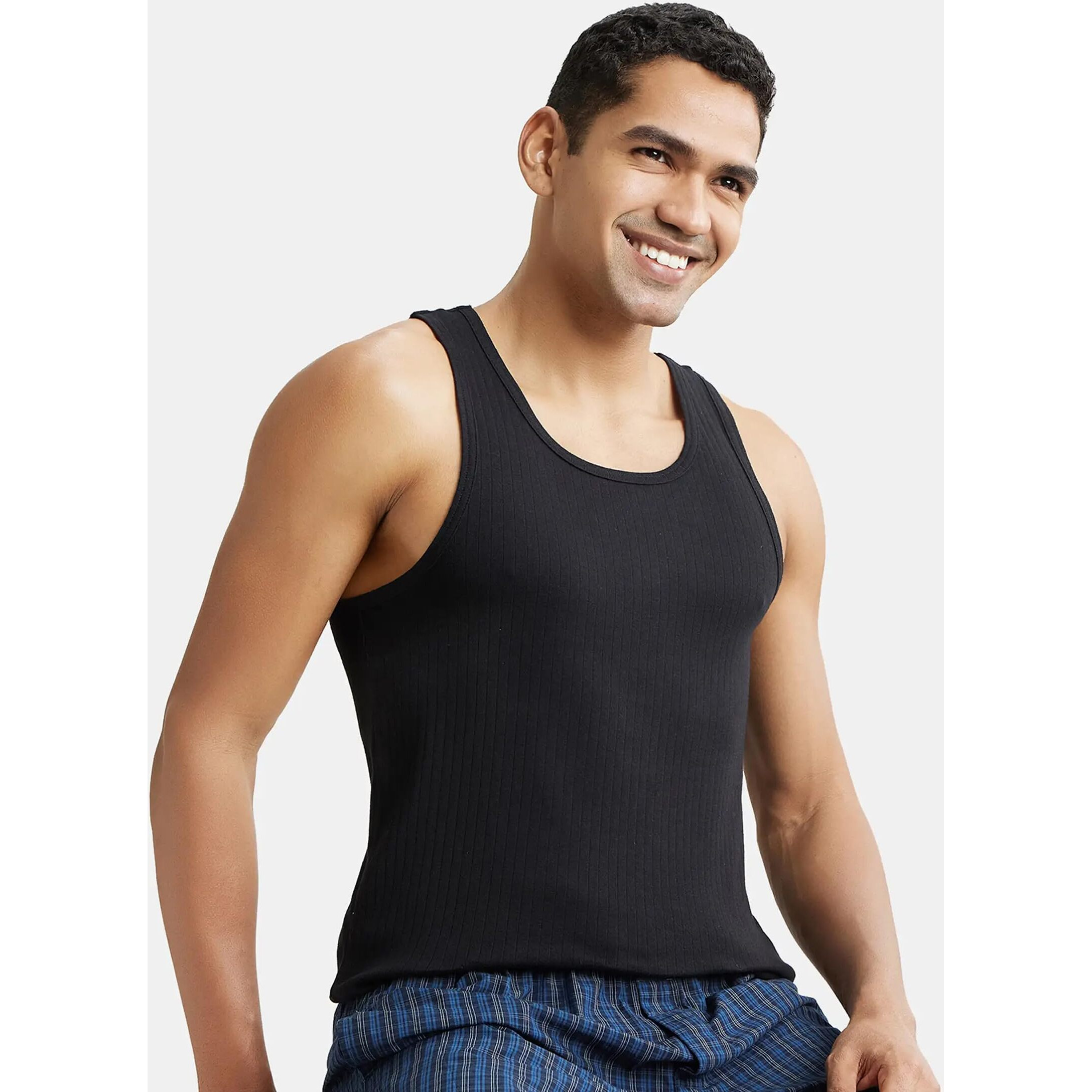 Jockey Men's Cotton Vest (9922-0105-BLACK Black L)