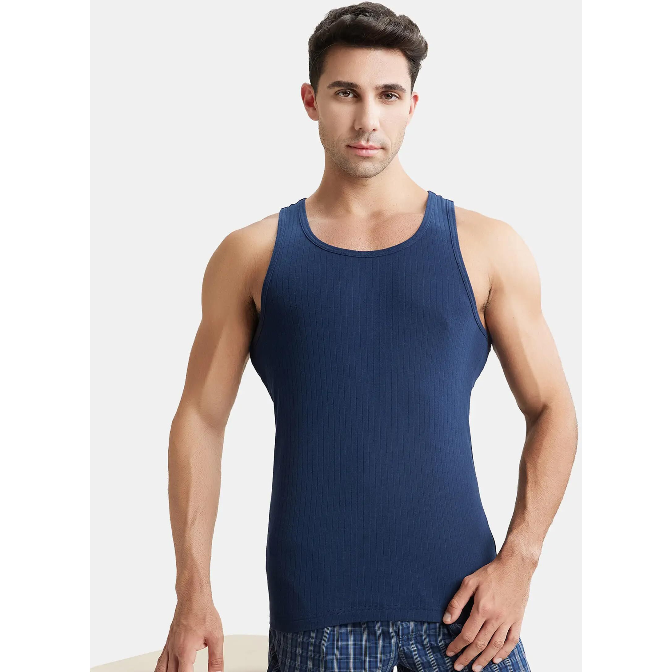 Jockey Men's Cotton Vest (9922-0105-NAVY Navy L)