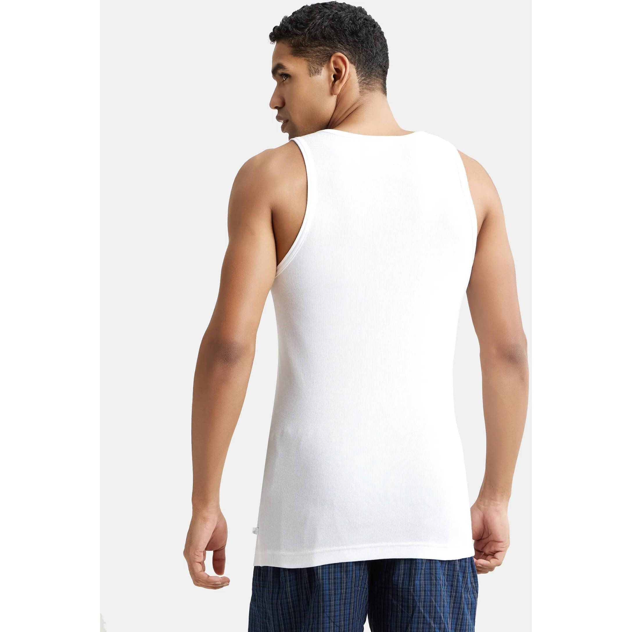 Jockey 8823 Men's Super Combed Cotton Rib Round Neck Sleeveless Vest with Stay Fresh Properties (Pack of 2)_White_S
