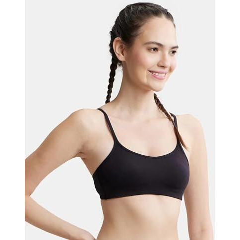 Jockey SS12 Women's Wirefree Non Padded Super Combed Cotton Elastane Stretch Full Coverage Beginners Bra with Adjustable Straps_Black_36C