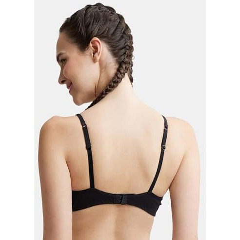 Jockey SS12 Women's Wirefree Non Padded Super Combed Cotton Elastane Stretch Full Coverage Beginners Bra with Adjustable Straps_Black_36C