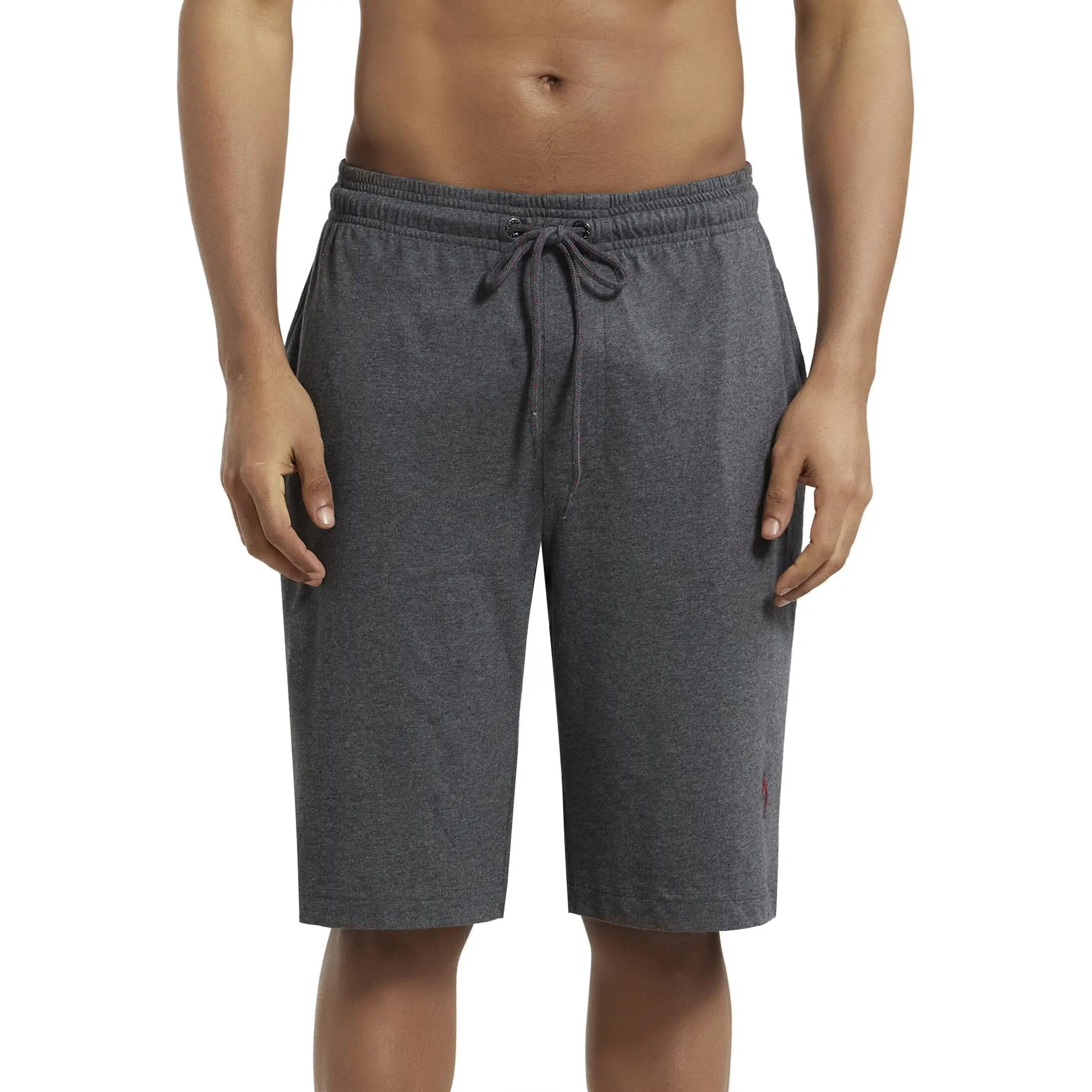 Jockey Men's Cotton Shorts (9426-0103-CH-SR_M_Charcoal and Shanghai Red_M)