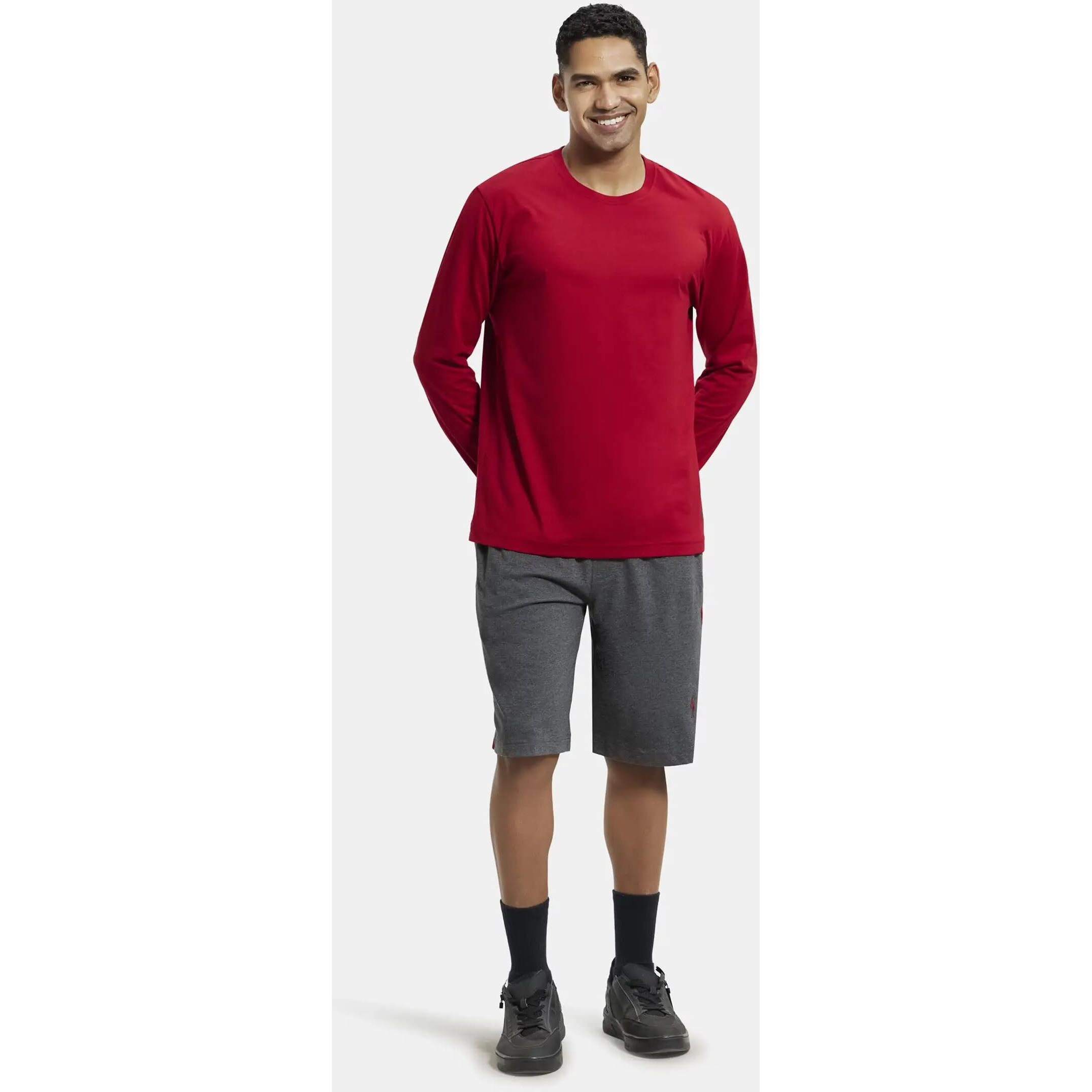 Jockey Men's Cotton Shorts (9426-0103-CH-SR_M_Charcoal and Shanghai Red_M)