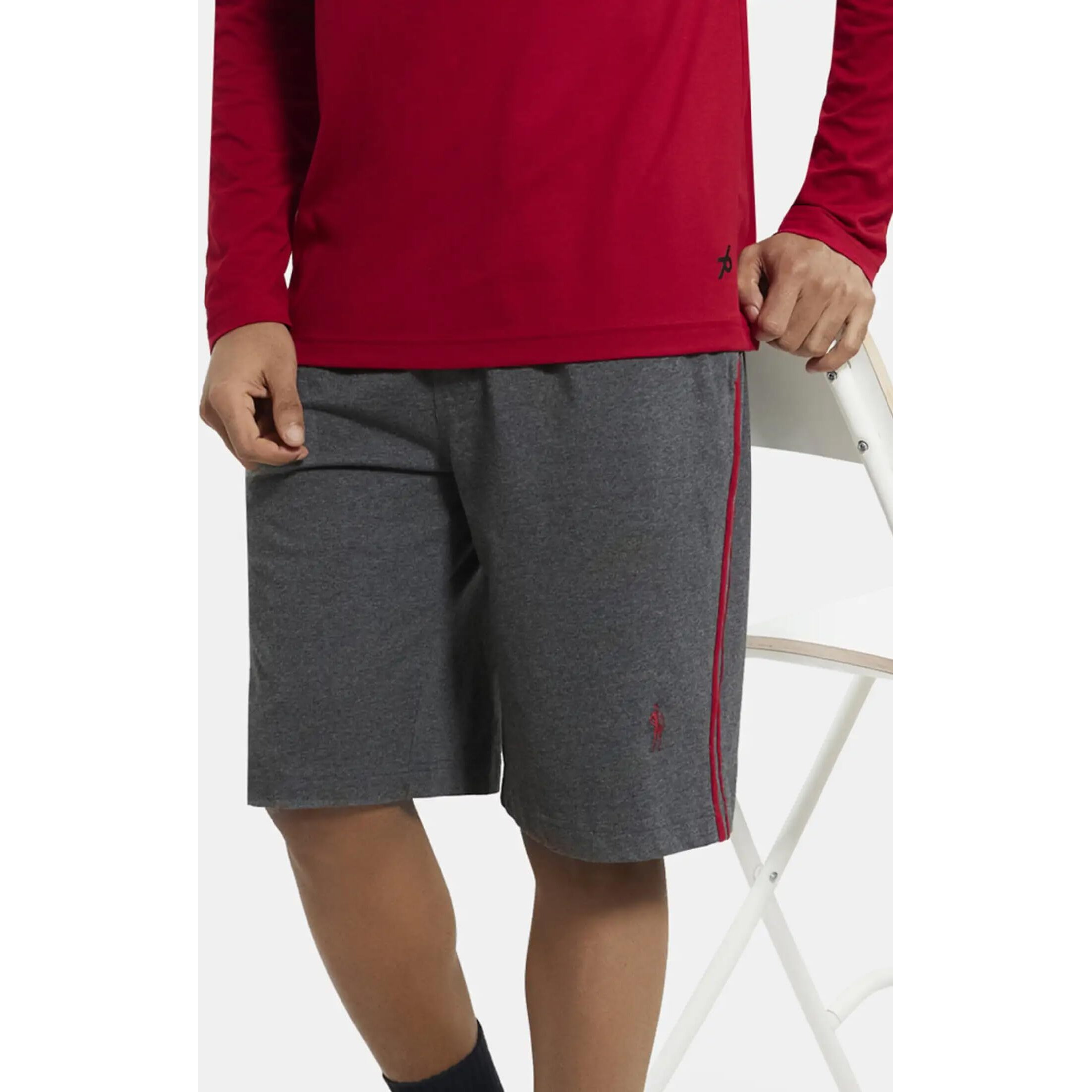 Jockey Men's Cotton Shorts (9426-0103-CH-SR_M_Charcoal and Shanghai Red_M)