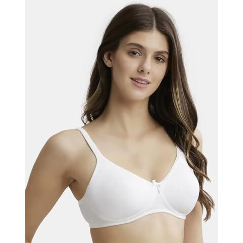 Jockey 1722 Women's Wirefree Non Padded Super Combed Cotton Elastane Stretch Medium Coverage Everyday Bra with Concealed Shaper Panel and Adjustable Straps_White_32B