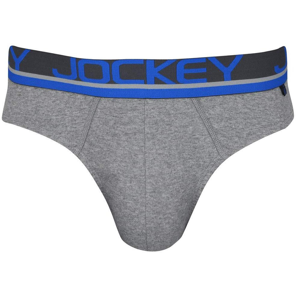 Jockey Men's Cotton Briefs (Pack of 1) (FP02_Grey Melange & Neon Yellow_Large_Grey, Yellow_L)