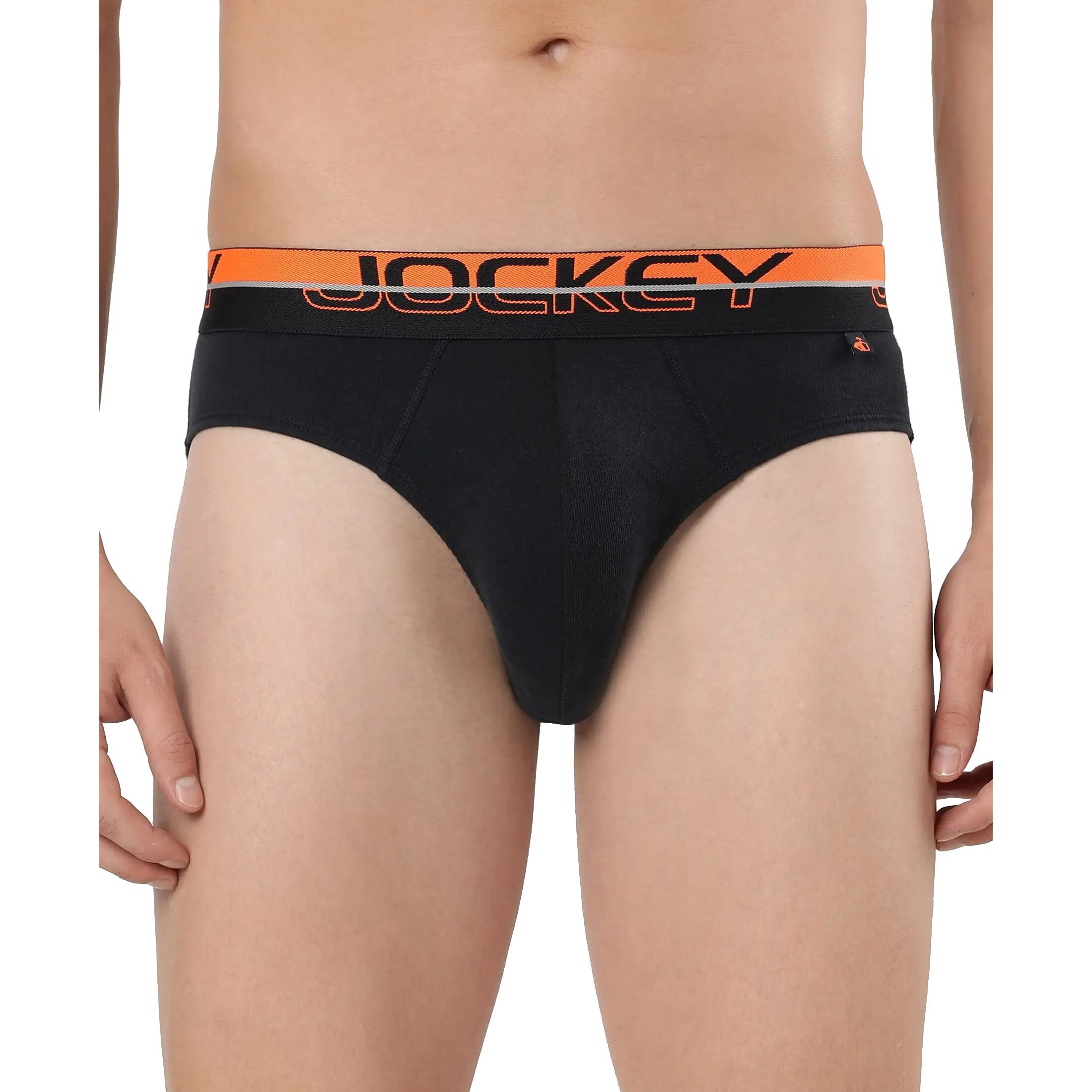 Jockey Men's Cotton Briefs (Pack of 1) (FP02_Navy_Large_Navy & Neon Orange_L)