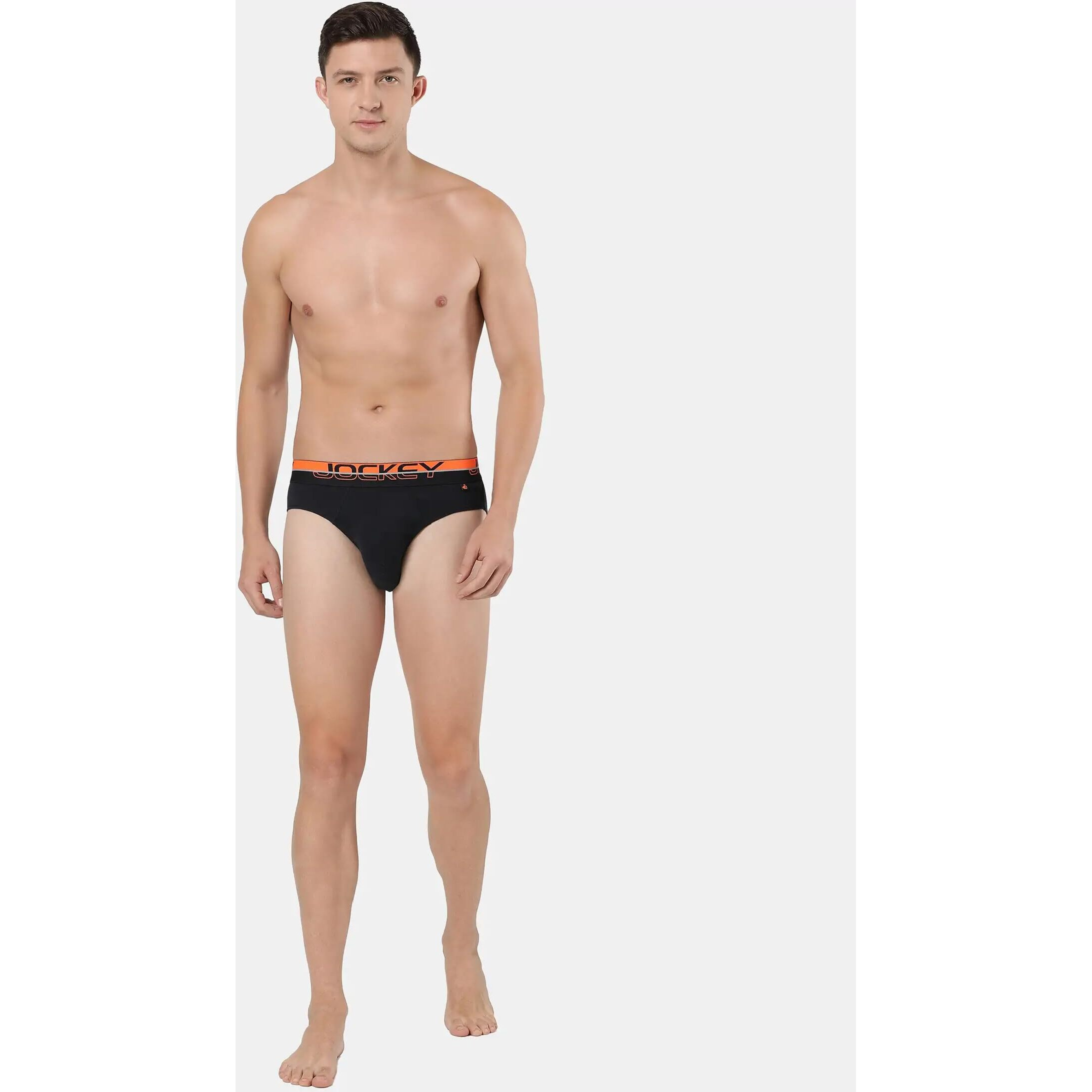 Jockey Men's Cotton Briefs (Pack of 1) (FP02_Navy_Large_Navy & Neon Orange_L)
