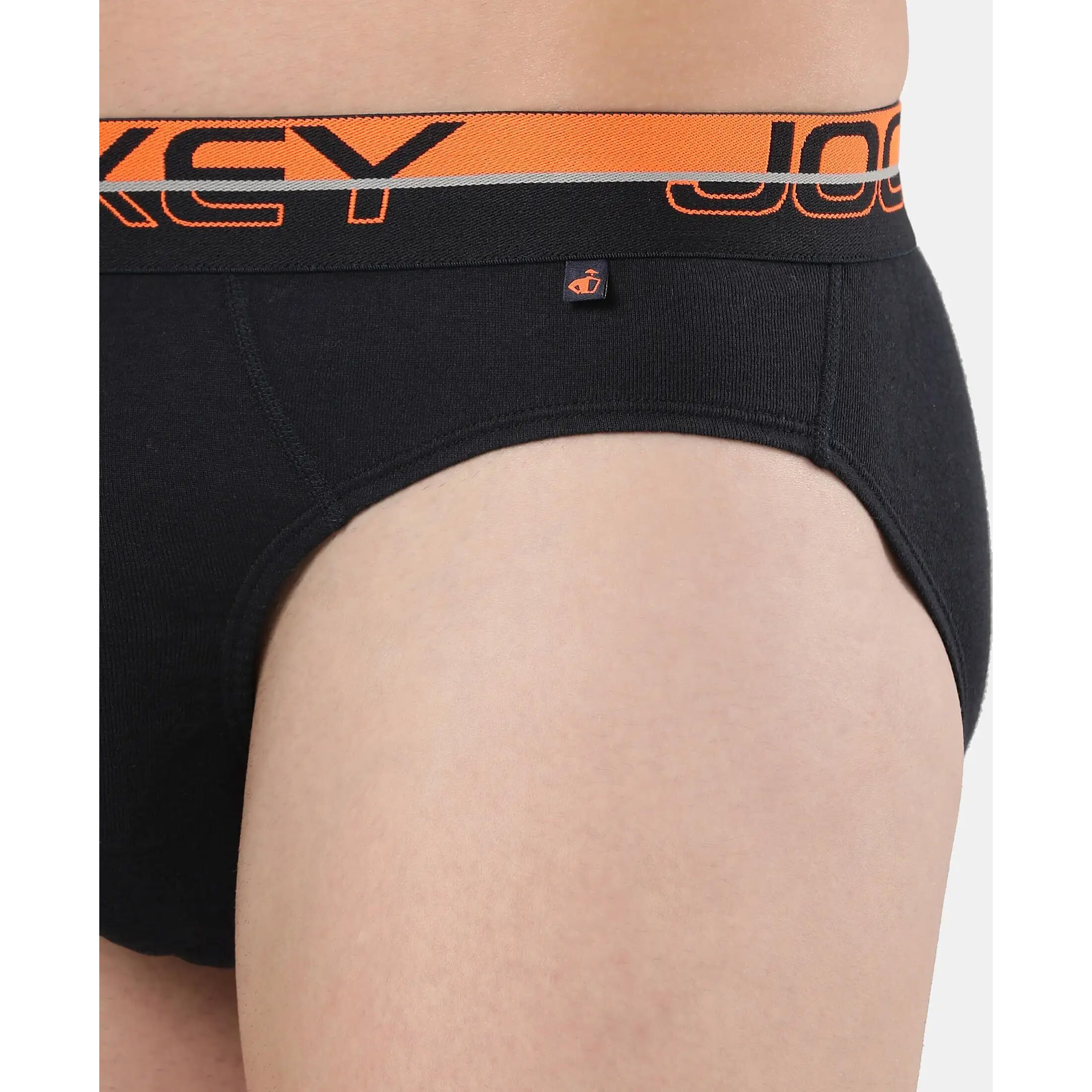 Jockey Men's Cotton Briefs (Pack of 1) (FP02_Navy_Large_Navy & Neon Orange_L)