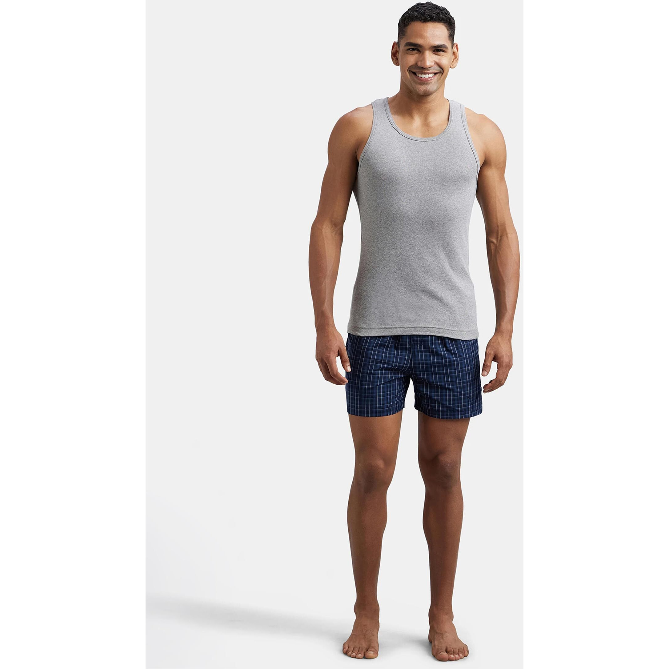Jockey FP04 Men's Super Combed Cotton Rib Round Neck Sleeveless Vest with Extended Length for Easy Tuck_Grey Melange & Teal Green_XL