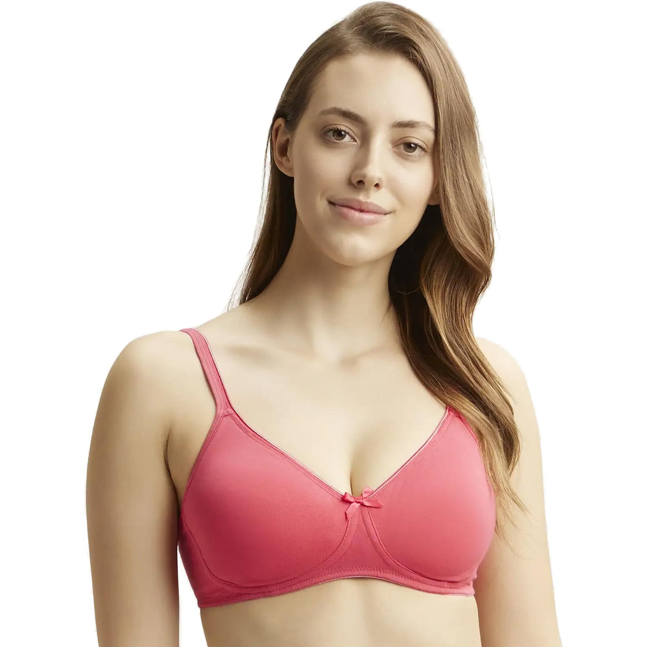 Jockey 1722 Women's Wirefree Non Padded Super Combed Cotton Elastane Stretch Medium Coverage Everyday Bra with Concealed Shaper Panel and Adjustable Straps_Ruby_34B