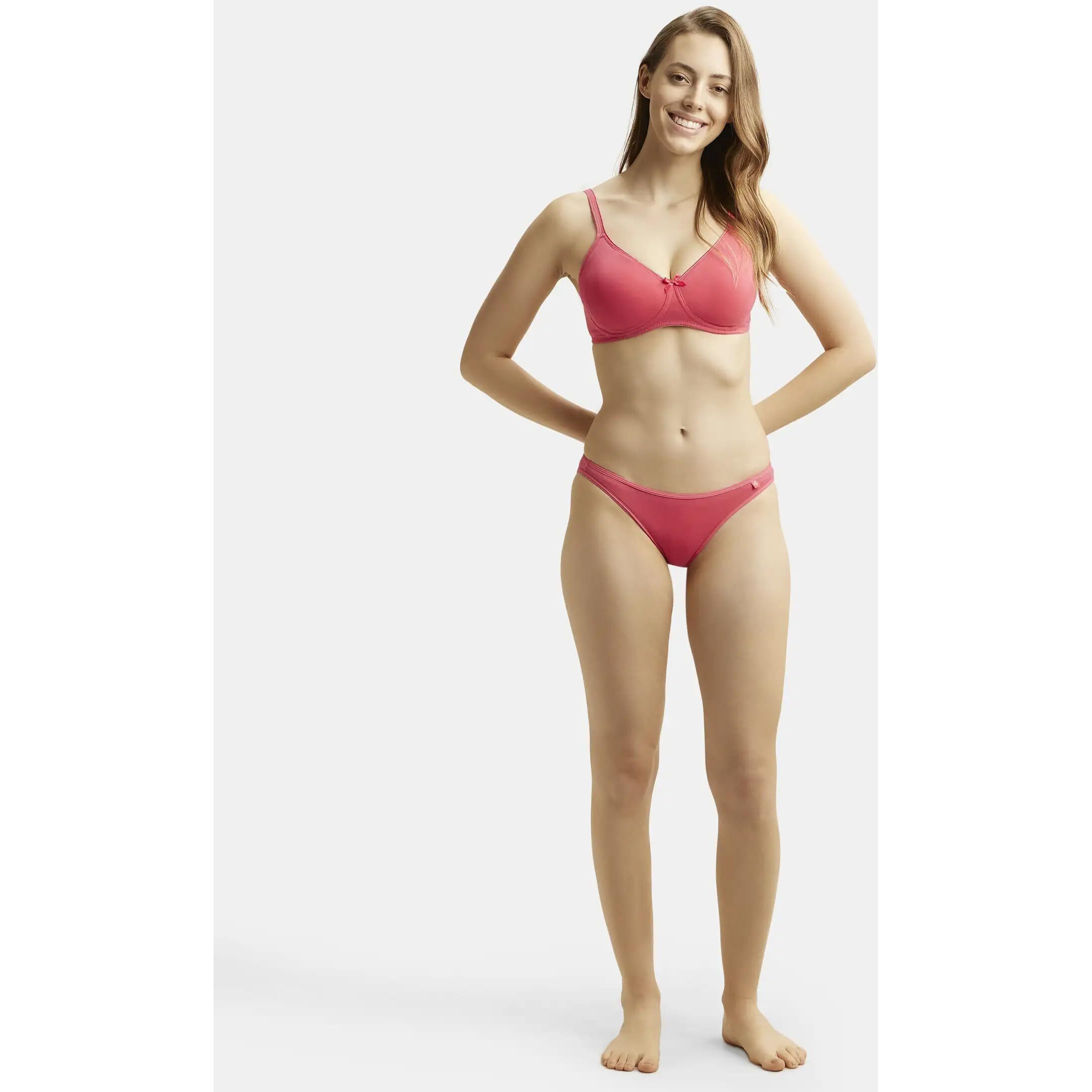 Jockey 1722 Women's Wirefree Non Padded Super Combed Cotton Elastane Stretch Medium Coverage Everyday Bra with Concealed Shaper Panel and Adjustable Straps_Ruby_34B