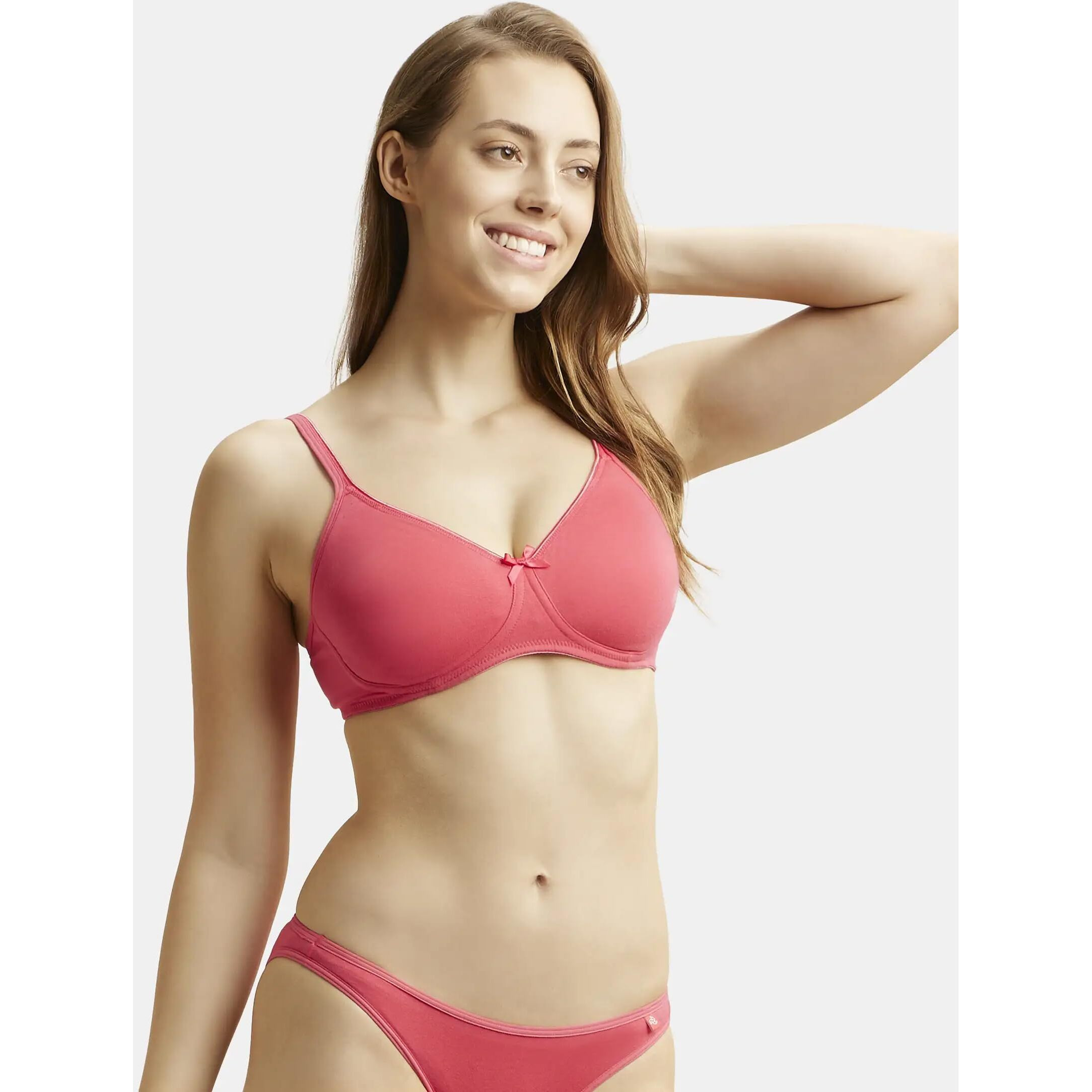 Jockey 1722 Women's Wirefree Non Padded Super Combed Cotton Elastane Stretch Medium Coverage Everyday Bra with Concealed Shaper Panel and Adjustable Straps_Ruby_34B