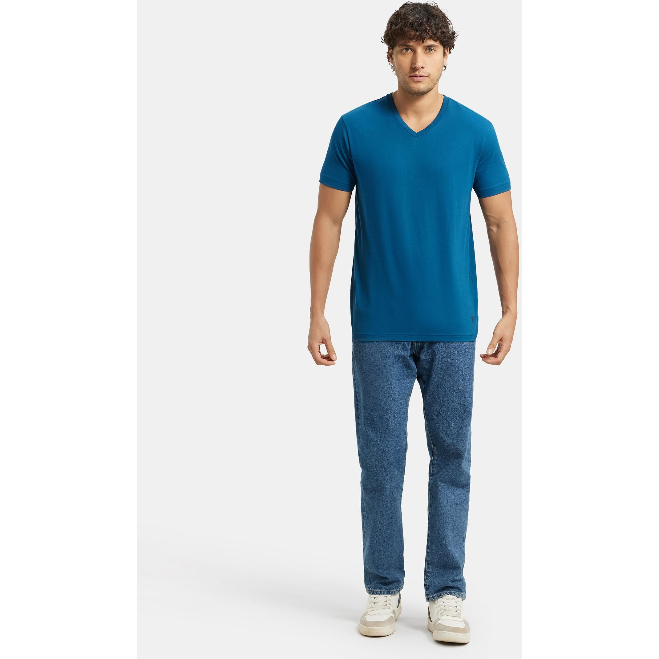 Jockey Men's Regular Fit V Neck Half Sleeved T-Shirt 2726_Seaport Teal_L