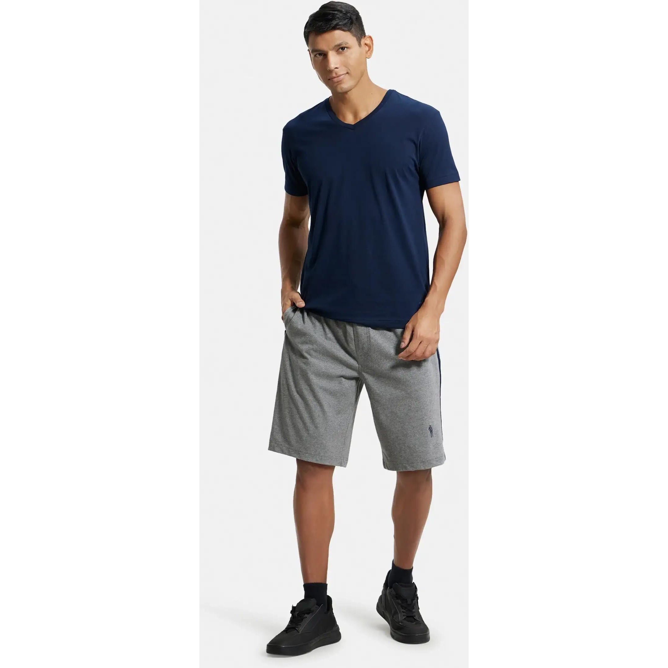 Jockey Men Cotton Shorts (8901326123508_9426_Medium_Grey Melange and Navy)