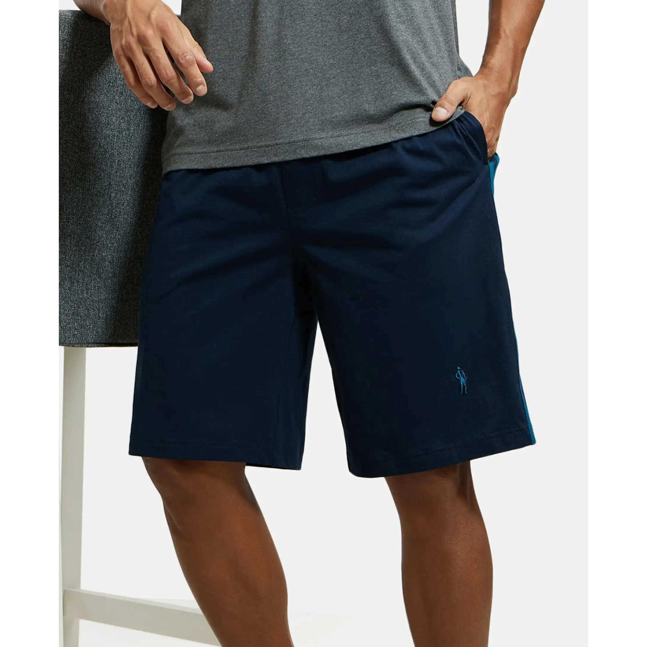 Jockey Men's Cotton Shorts (9426_Navy & Seaport Teal_)