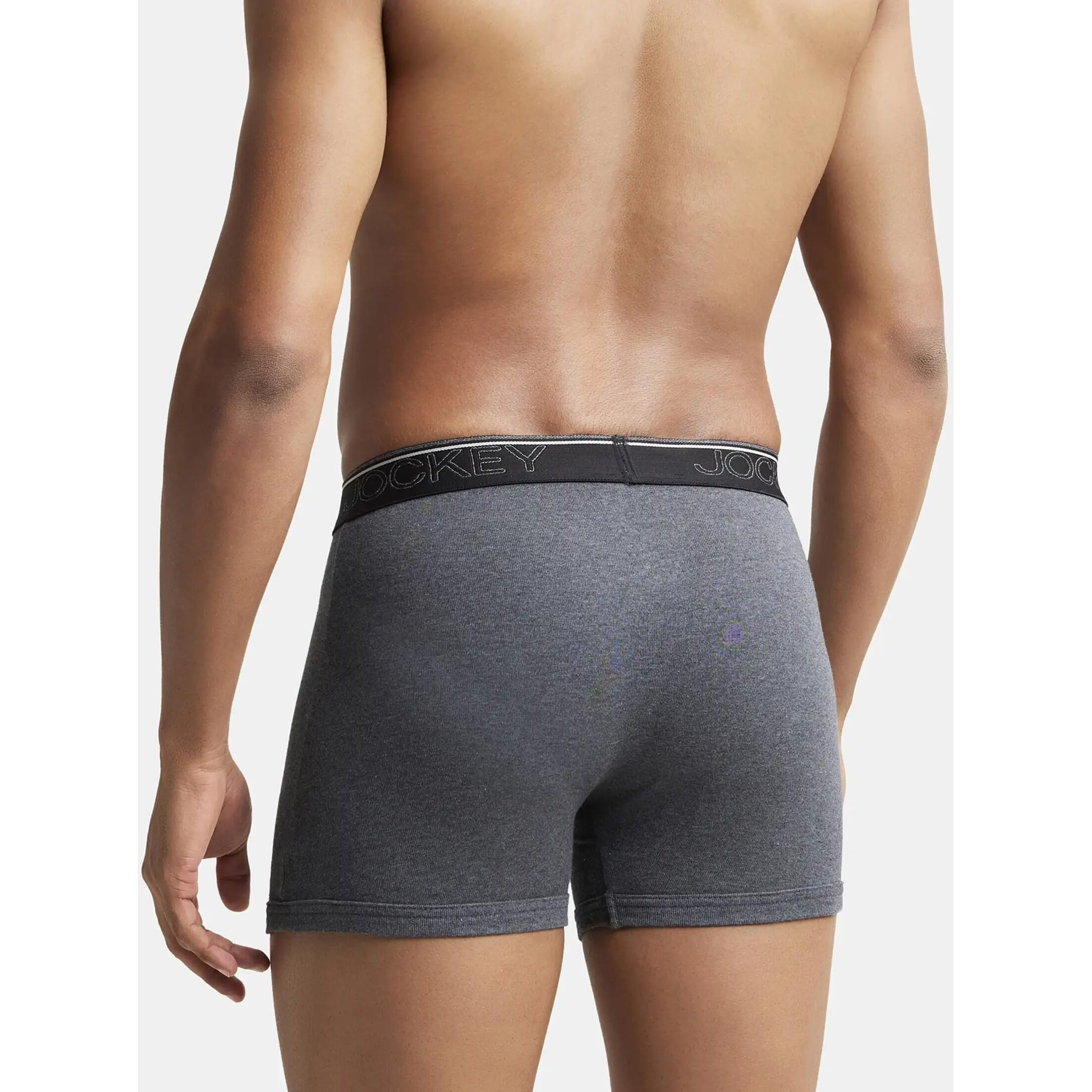 Jockey Men's Super Combed Cotton rib fabric Boxer Briefs with Front Fly, Ultrasoft and Durable waistband (Pack of 2) 8009_Charcoal Melange_S