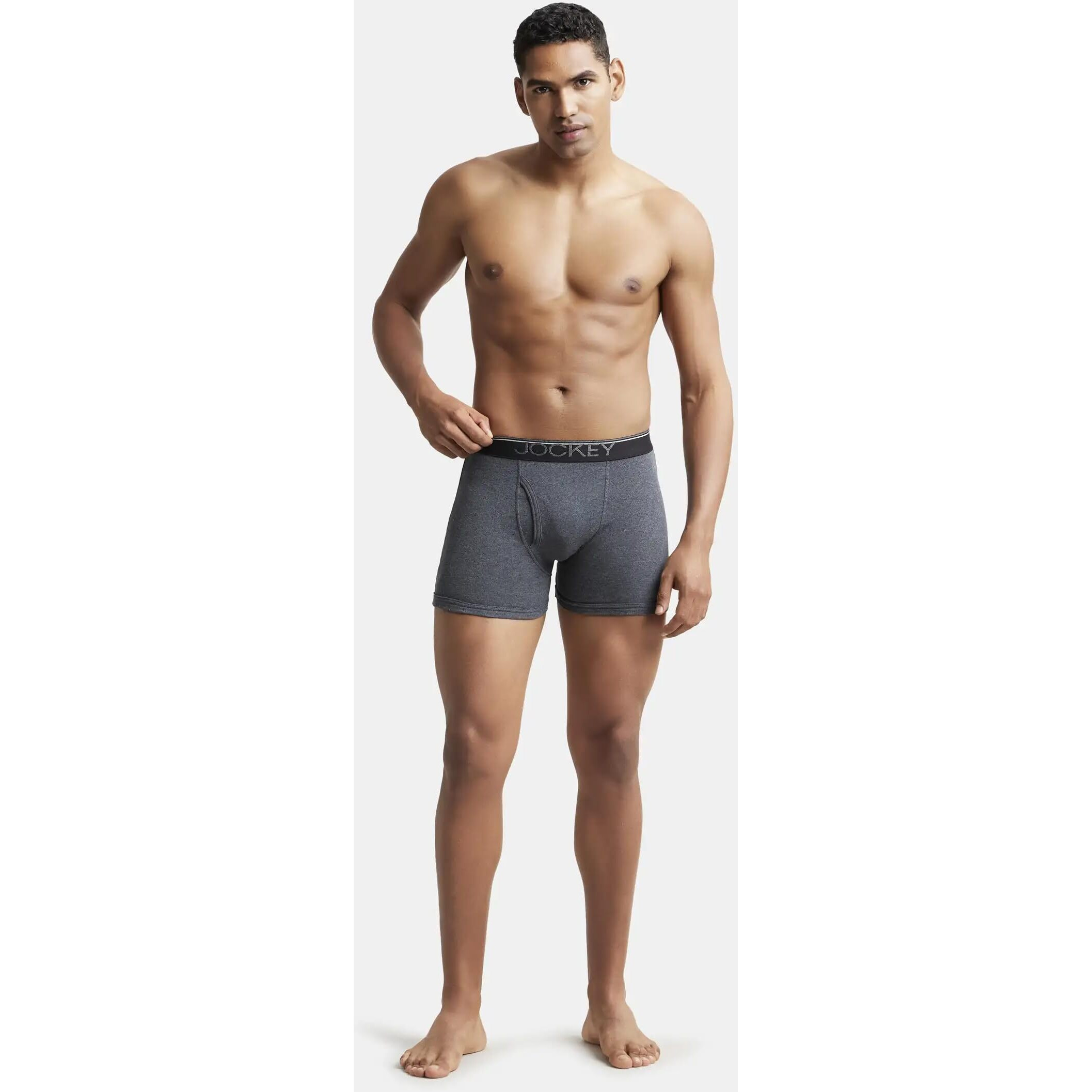 Jockey Men's Super Combed Cotton rib fabric Boxer Briefs with Front Fly, Ultrasoft and Durable waistband (Pack of 2) 8009_Charcoal Melange_S