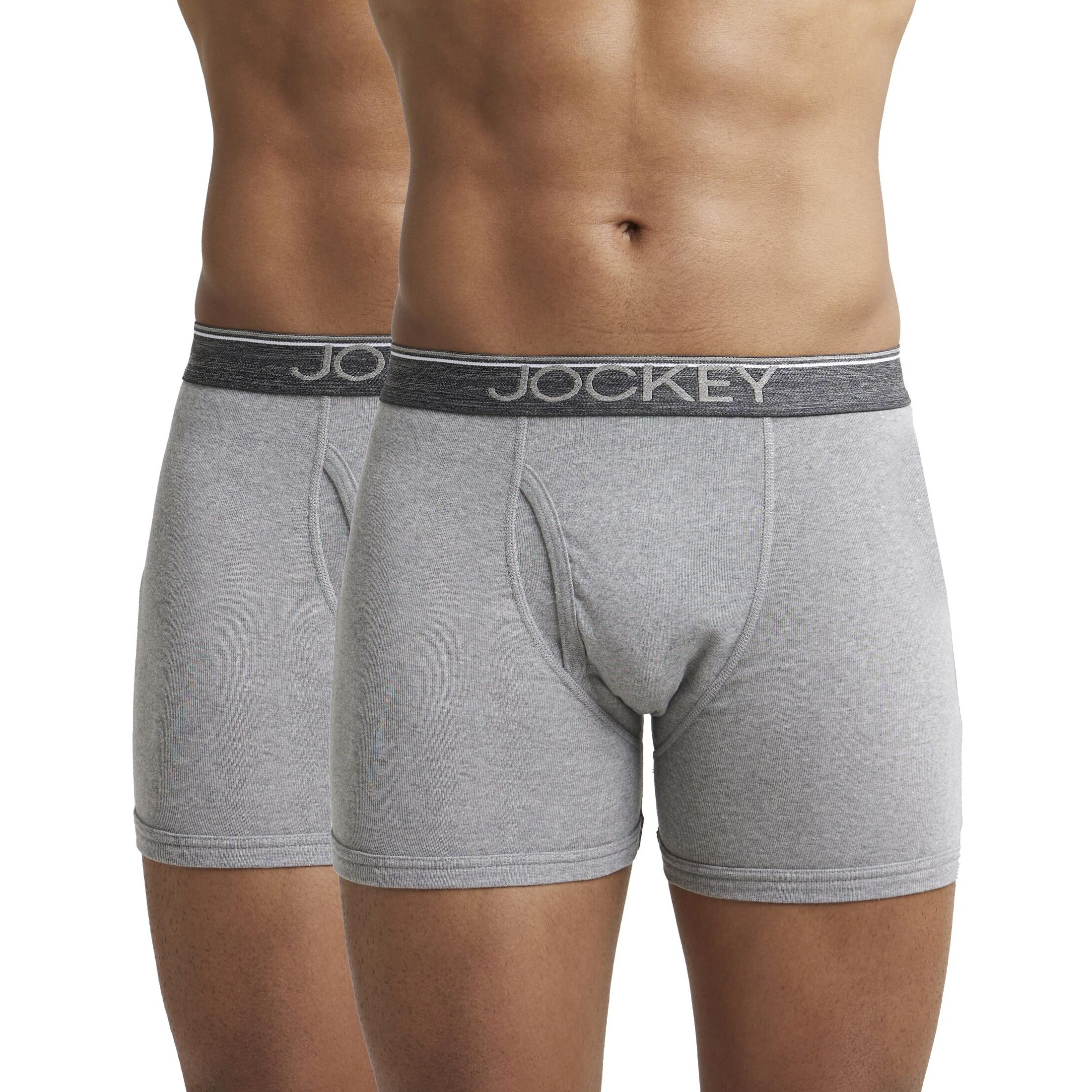 Jockey Men's Super Combed Cotton rib fabric Boxer Briefs with Front Fly, Ultrasoft and Durable waistband (Pack of 2) 8009_Grey Melange_XXL