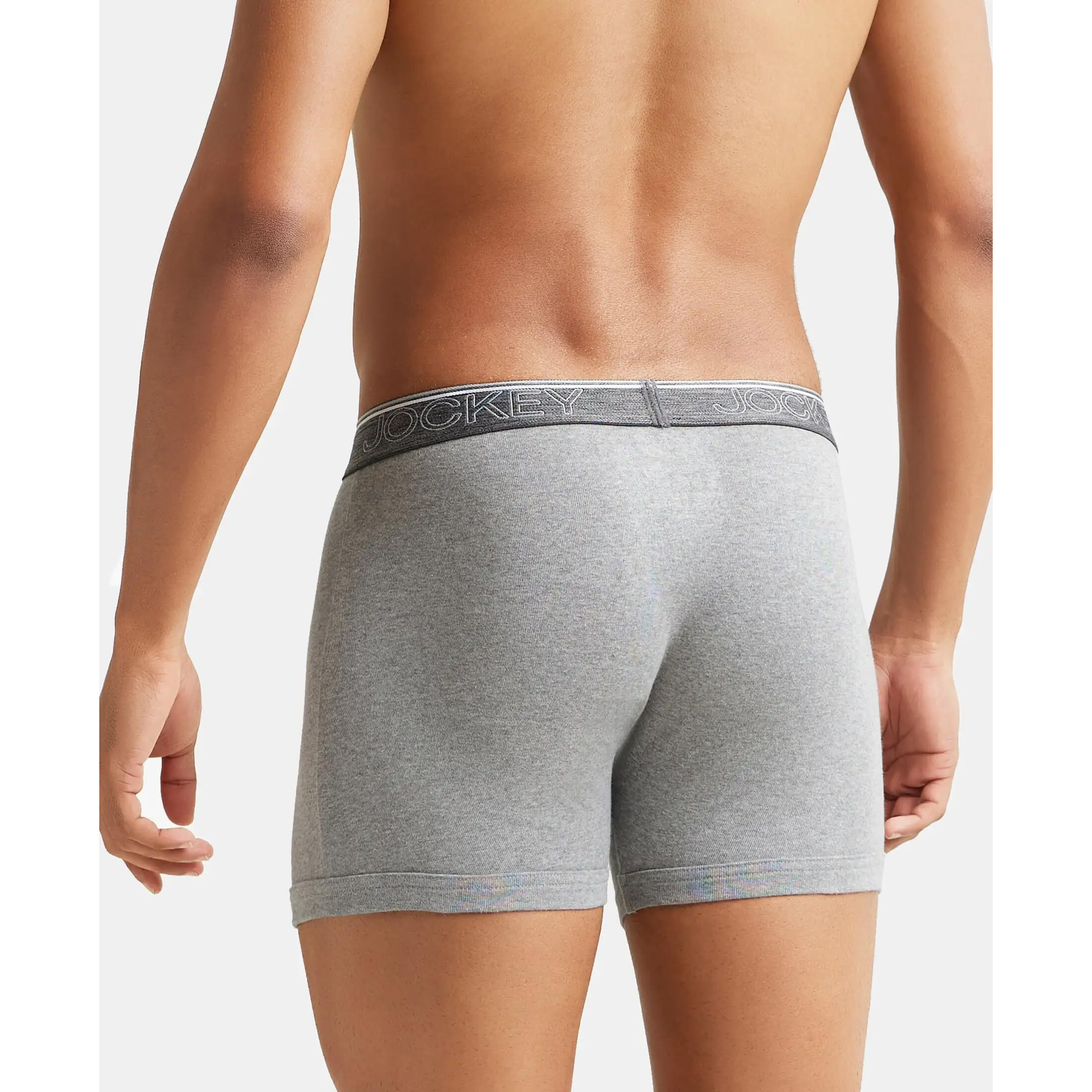 Jockey Men's Super Combed Cotton rib fabric Boxer Briefs with Front Fly, Ultrasoft and Durable waistband (Pack of 2) 8009_Grey Melange_XXL